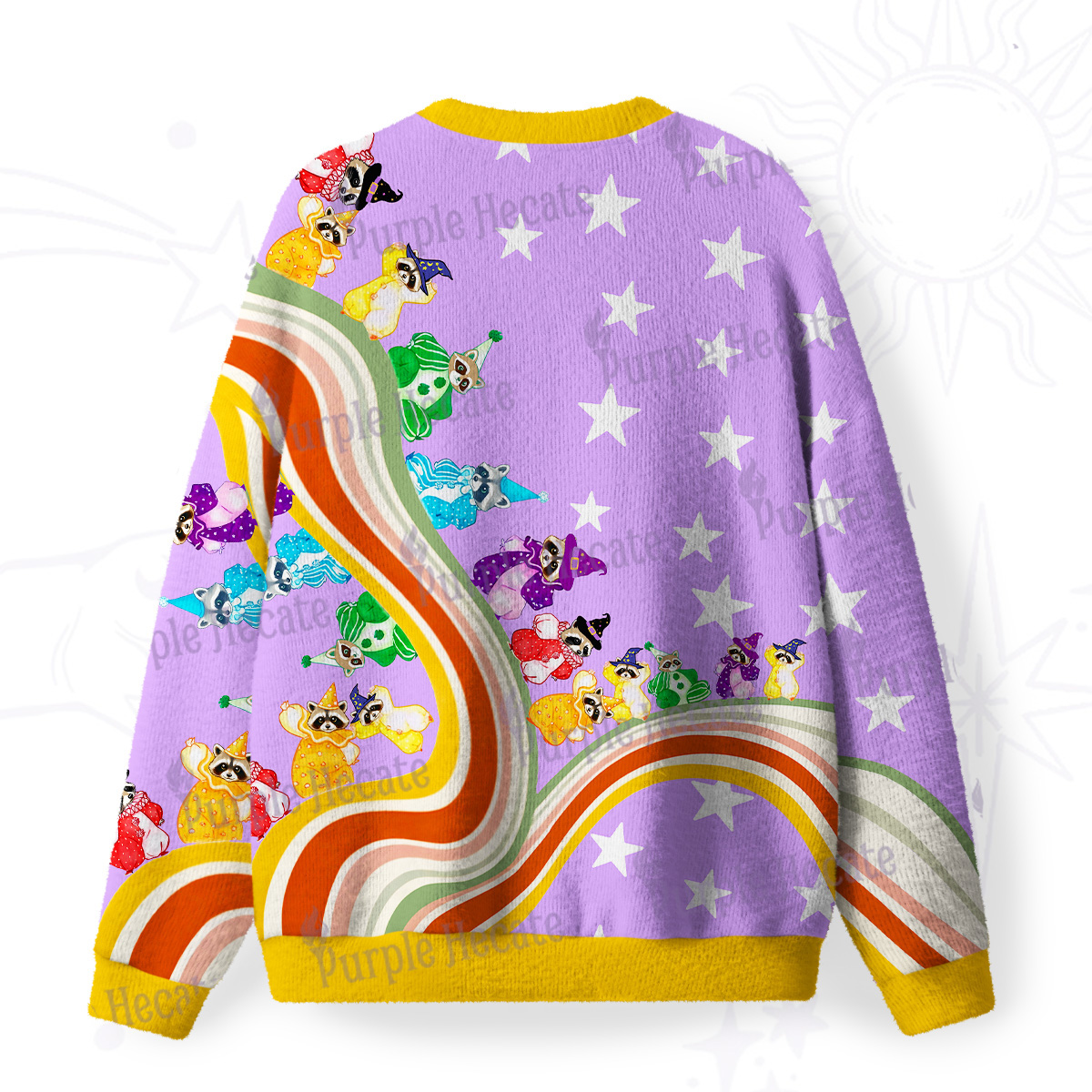 Purplehecate Rainbow Raccoon Star Fuzzy Ugly Sweatshirt