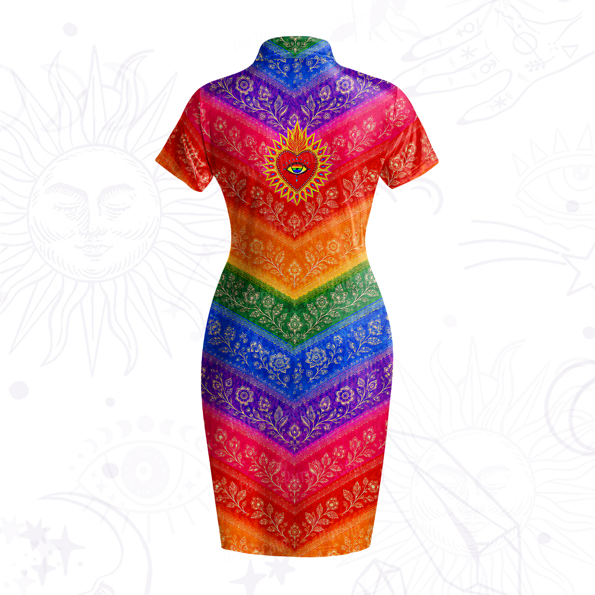 Purplehecate Rainbow Striped Sacred Heart Velvet Bodycon Dress