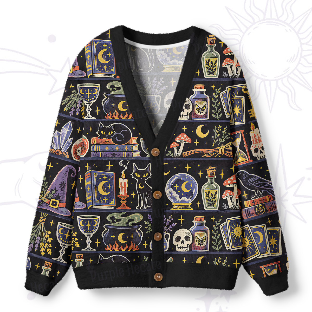 Purplehecate Wizard's Potion Cabinet Ugly Cardigan Sweaters