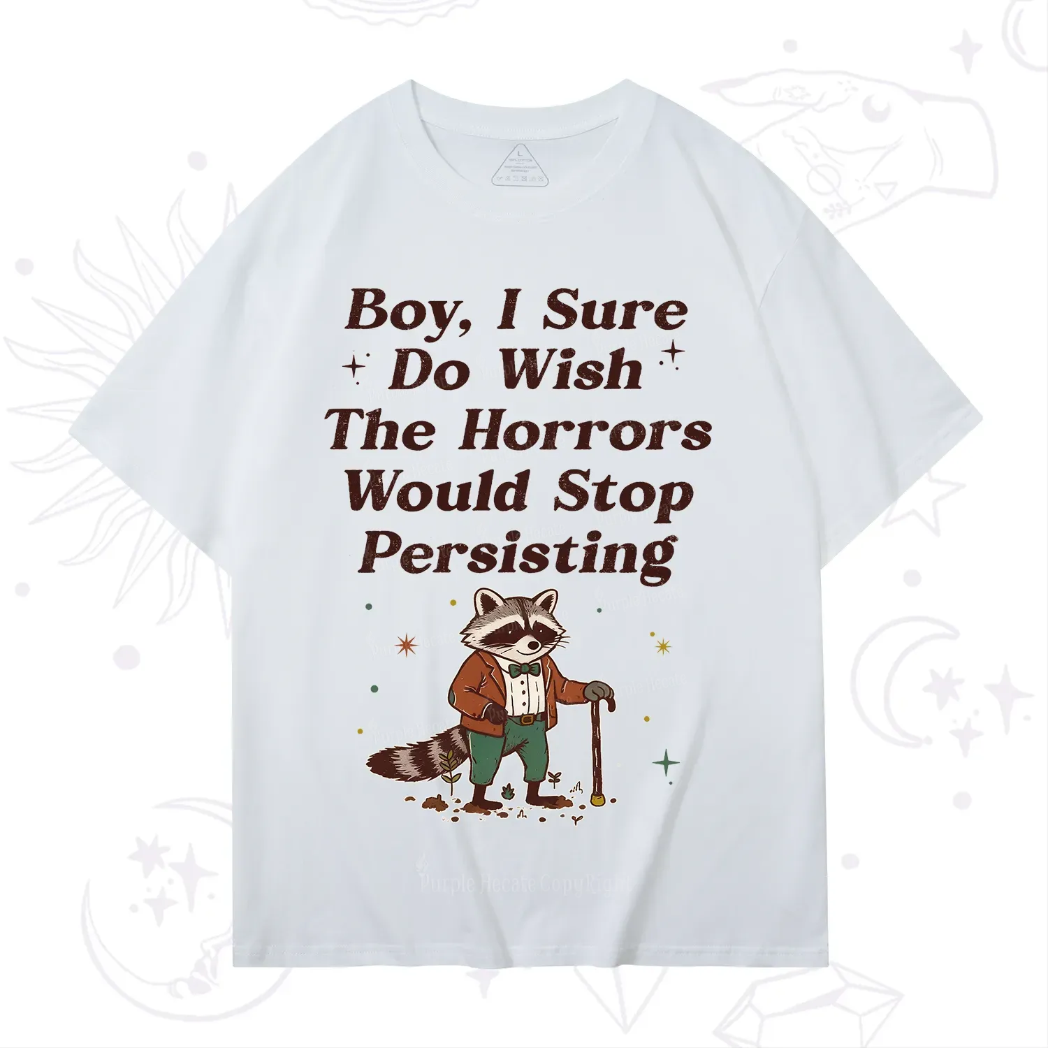Purplehecate Raccoon Boy I Sure Do Wish The Horrors Would Stop Persisting T-Shirt