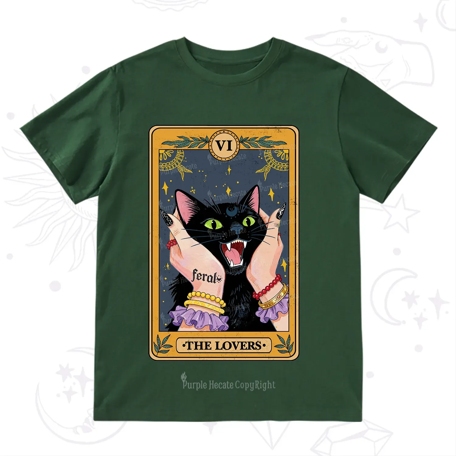 Purplehecate The Lovers Tarot Feral Cat T-Shirt