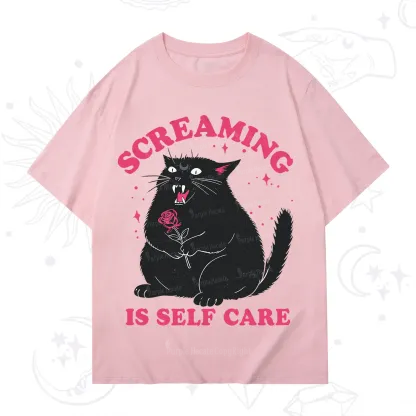 Purplehecate Funny Cat Screaming Is Self Care T-Shirt