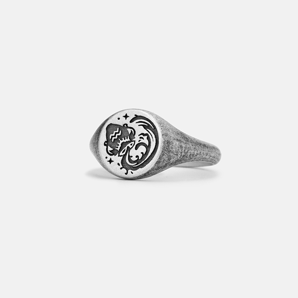 Purplehecate Aquarius Zodiac Sterling Silver Ring