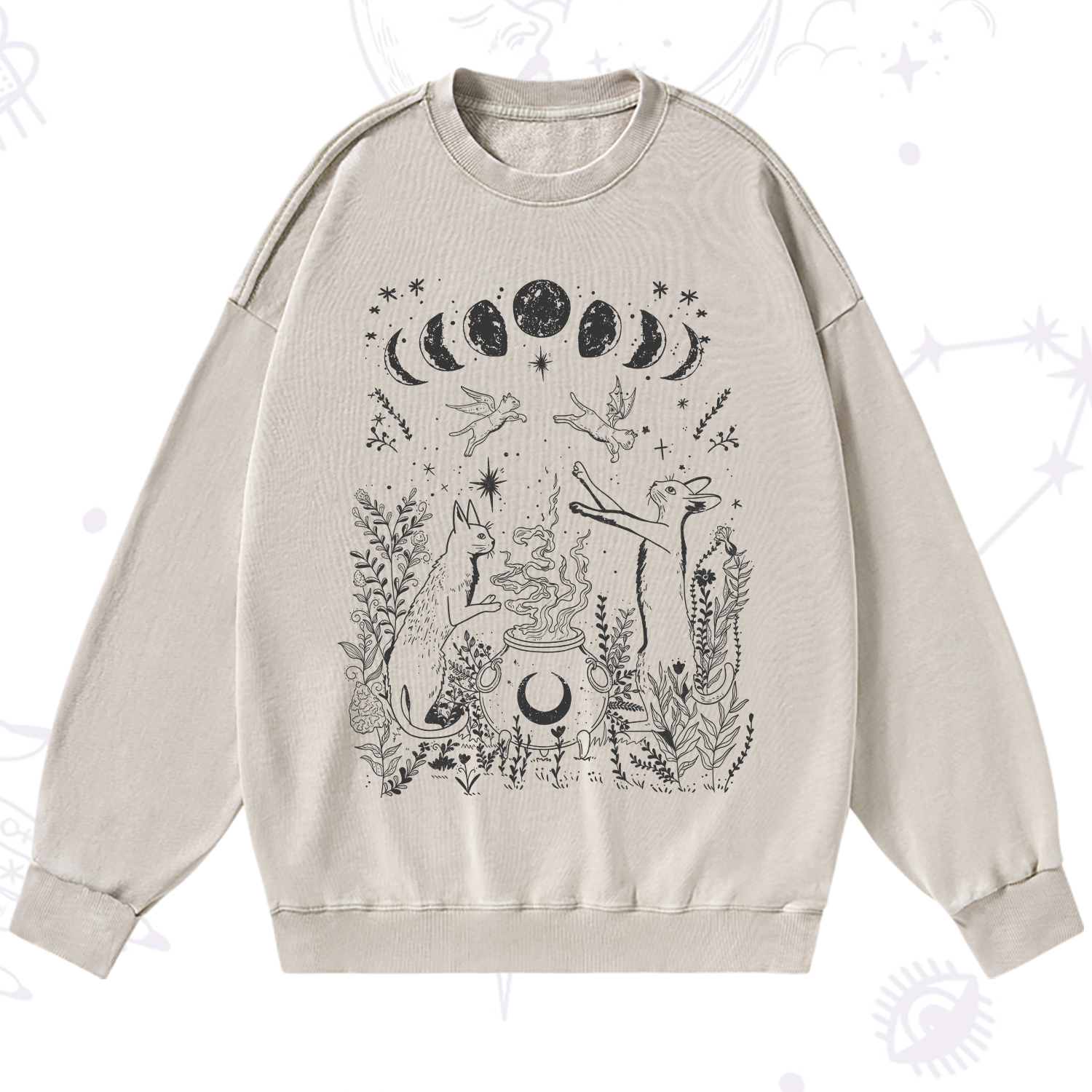 Purplehecate Celestial Cat Washed Sweatshirt