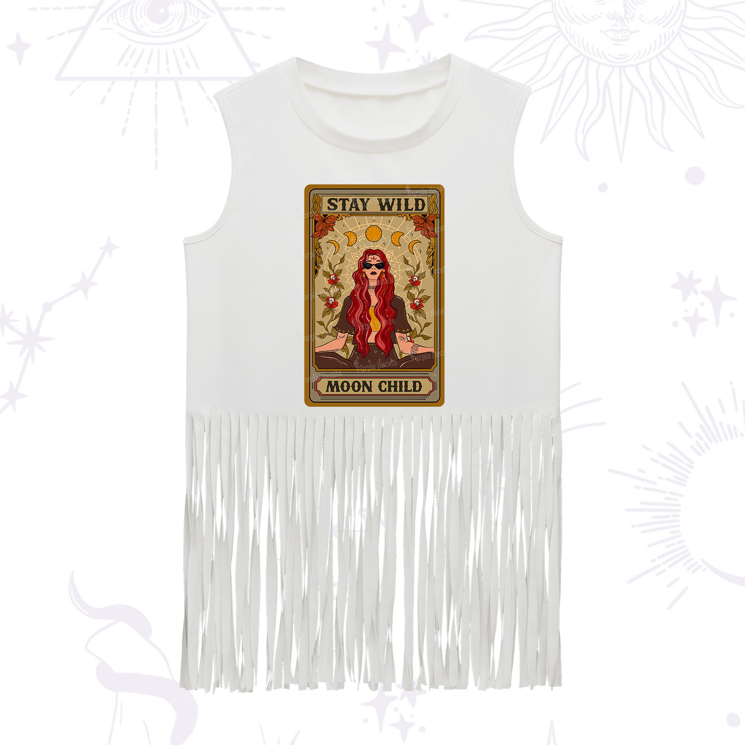 Purplehecate The Stay Wild Moon Child Oracle Card Fringe Tank Top