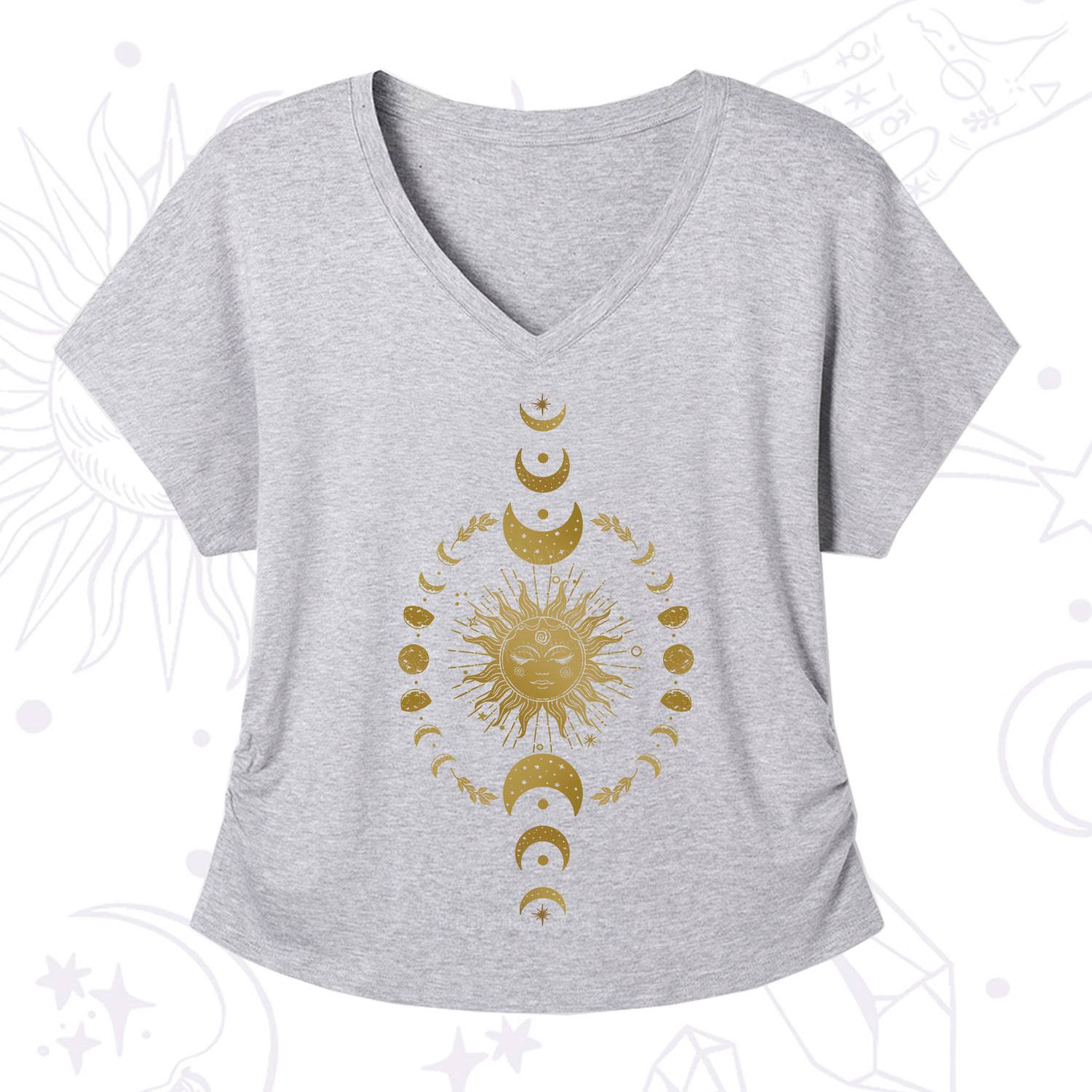 Purplehecate Celestial Sun & Moon Phases V-Neck T-Shirt