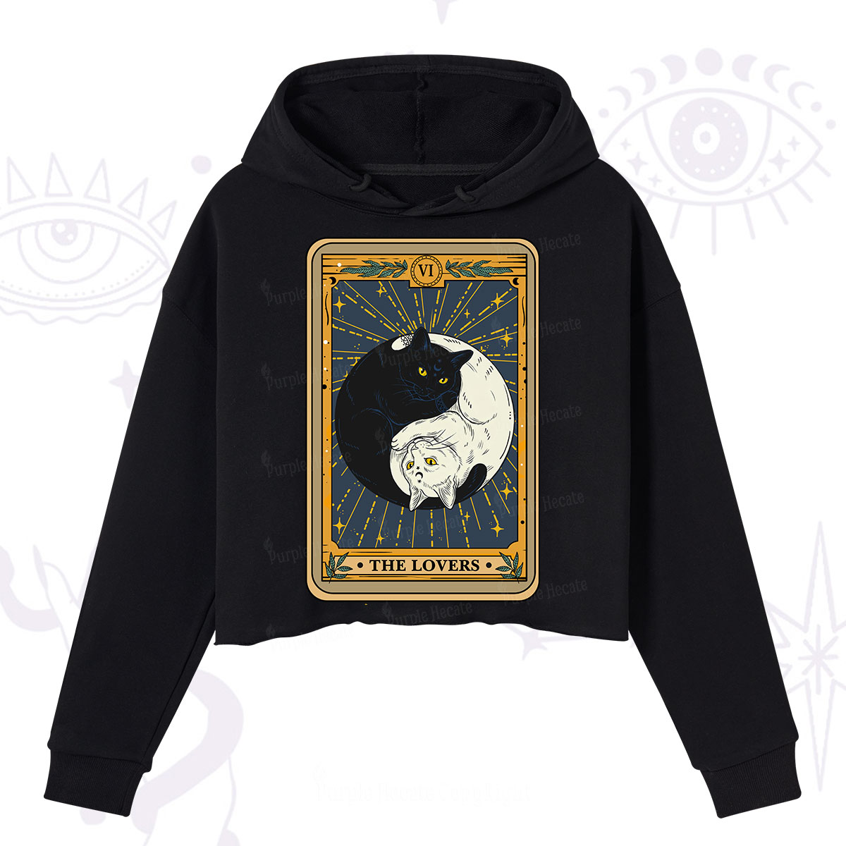 Purplehecate The Lovers Cat Tarot Crop Hoodie