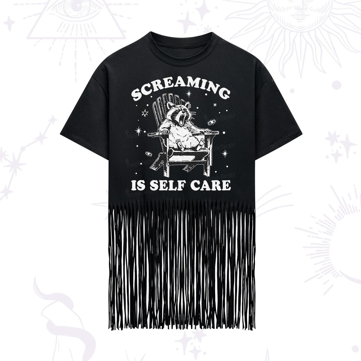 Purplehecate Screaming is Self Care Fringe Hem T-Shirt