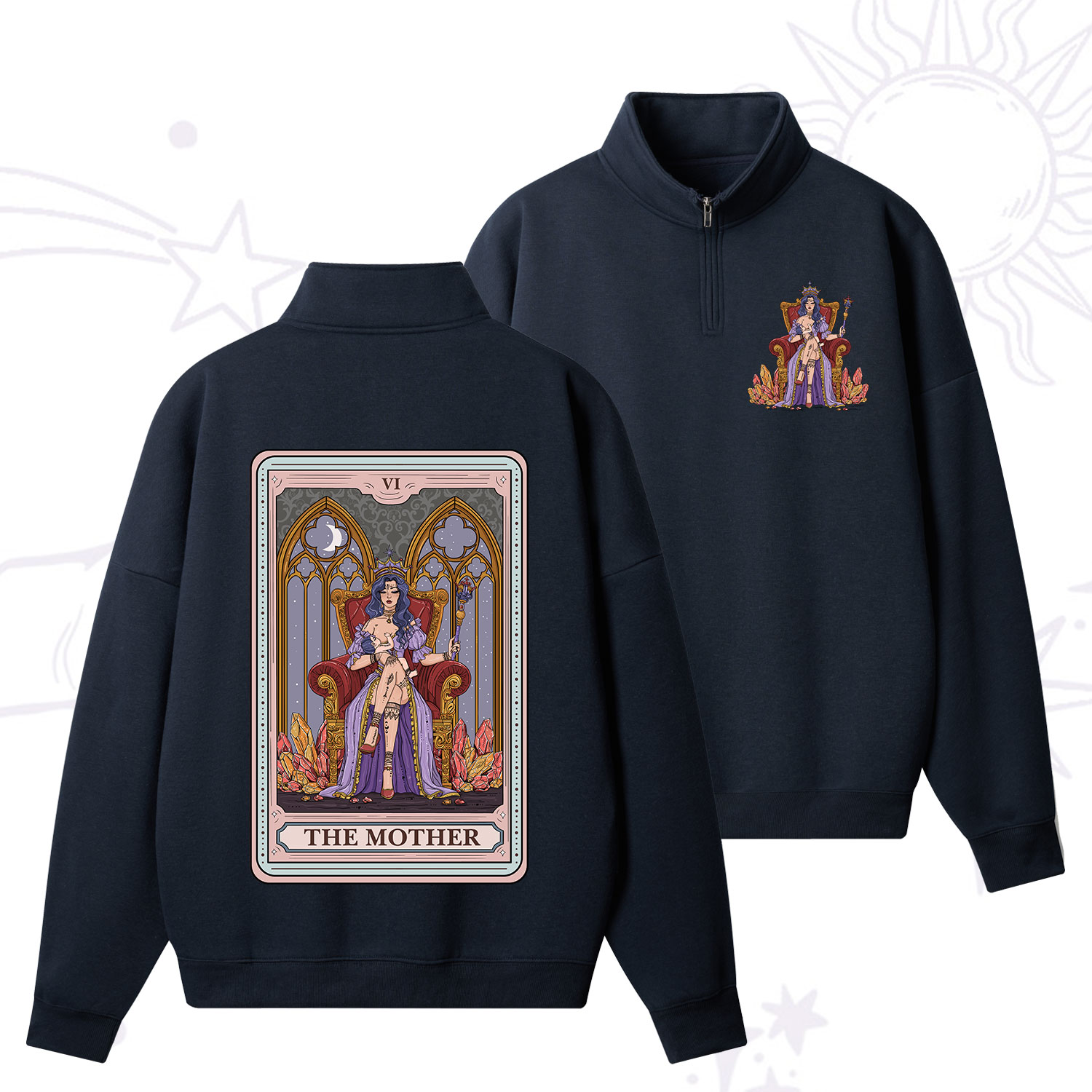 Purplehecate The Mother Tarot Card Zip Fleece Sweatshirt