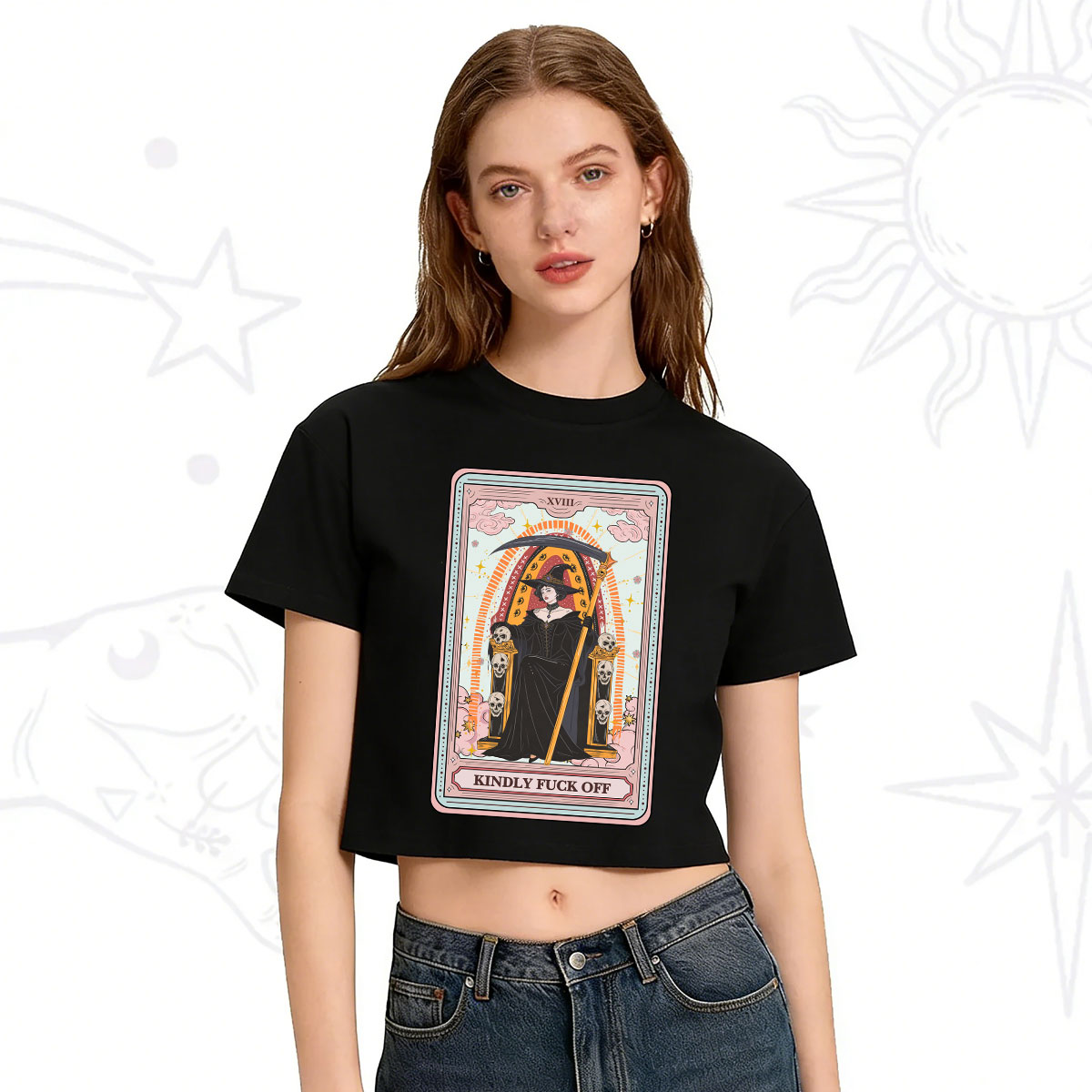 Purplehecate The Kindly Fuck Off Tarot Crop T-Shirt