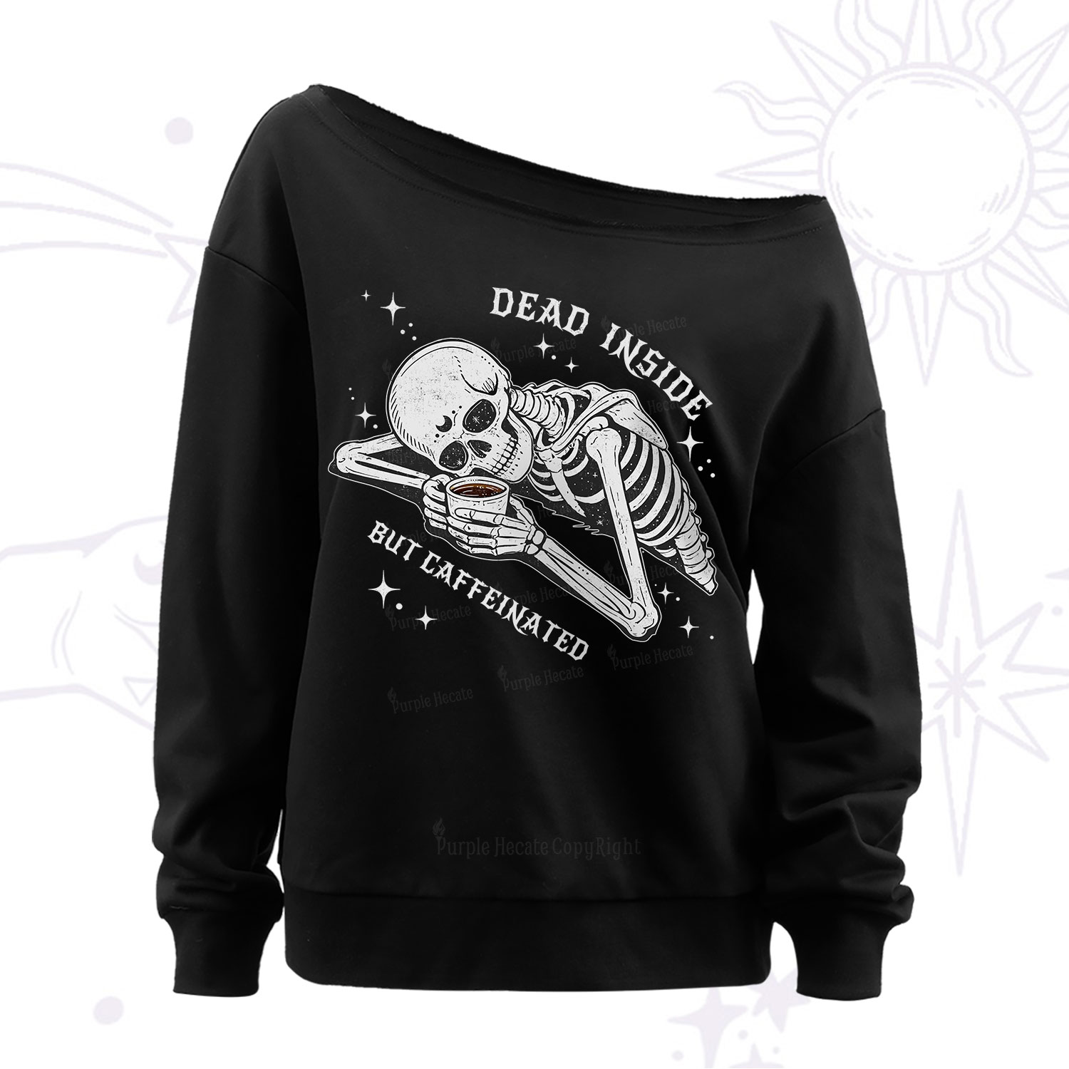 Purplehecate Dead Inside But Caffeinated Off The Shoulder Sweatshirt