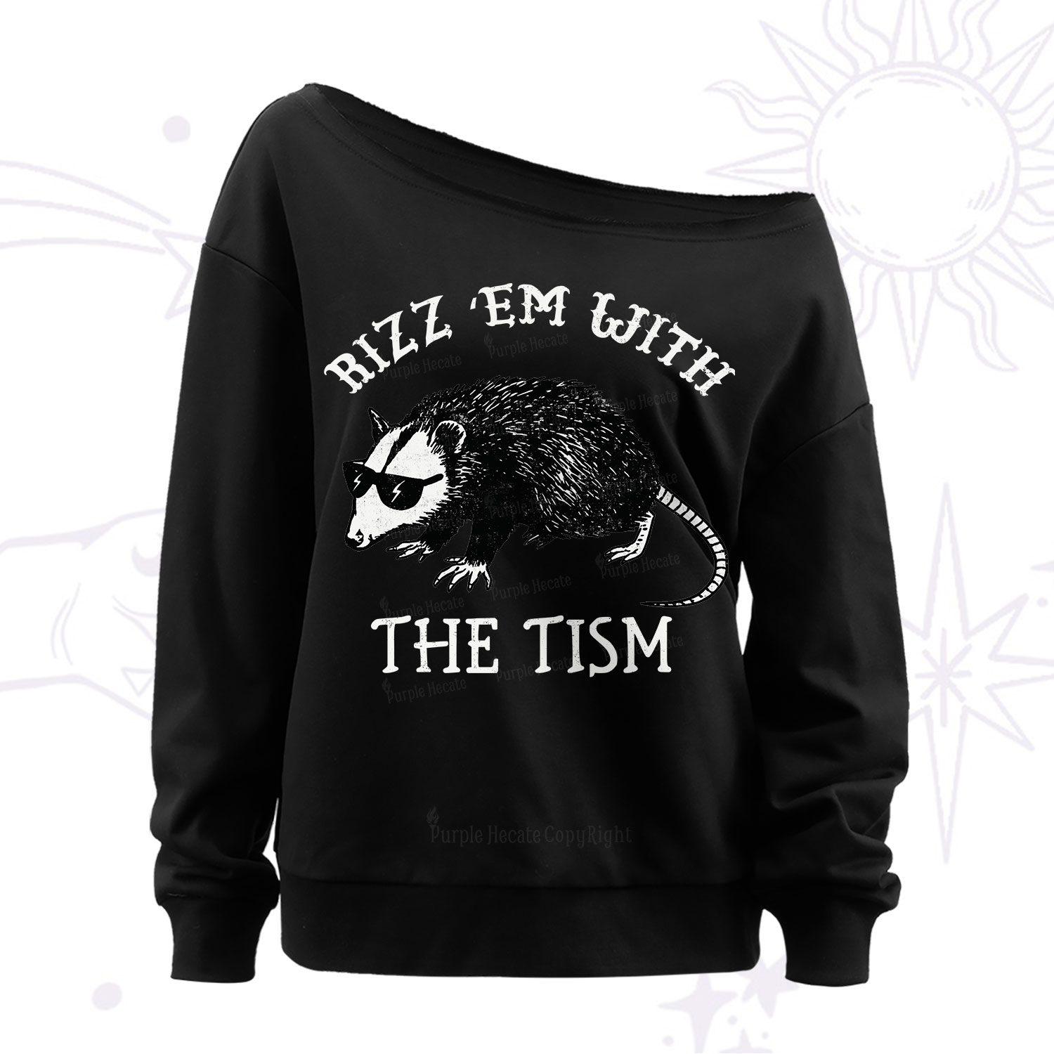Purplehecate Rizz Em With The Tism Opossum Off The Shoulder Sweatshirt