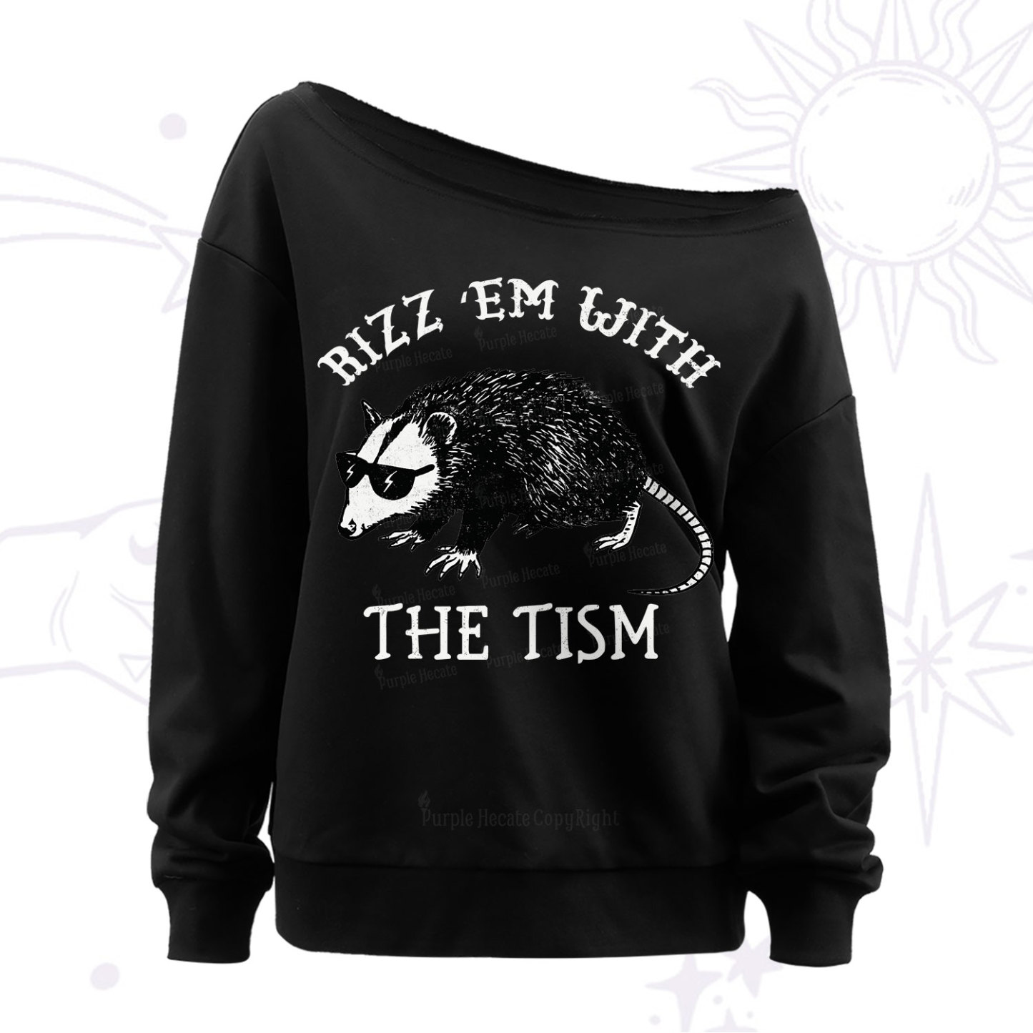 Purplehecate Rizz Em With The Tism Opossum Off The Shoulder Sweat