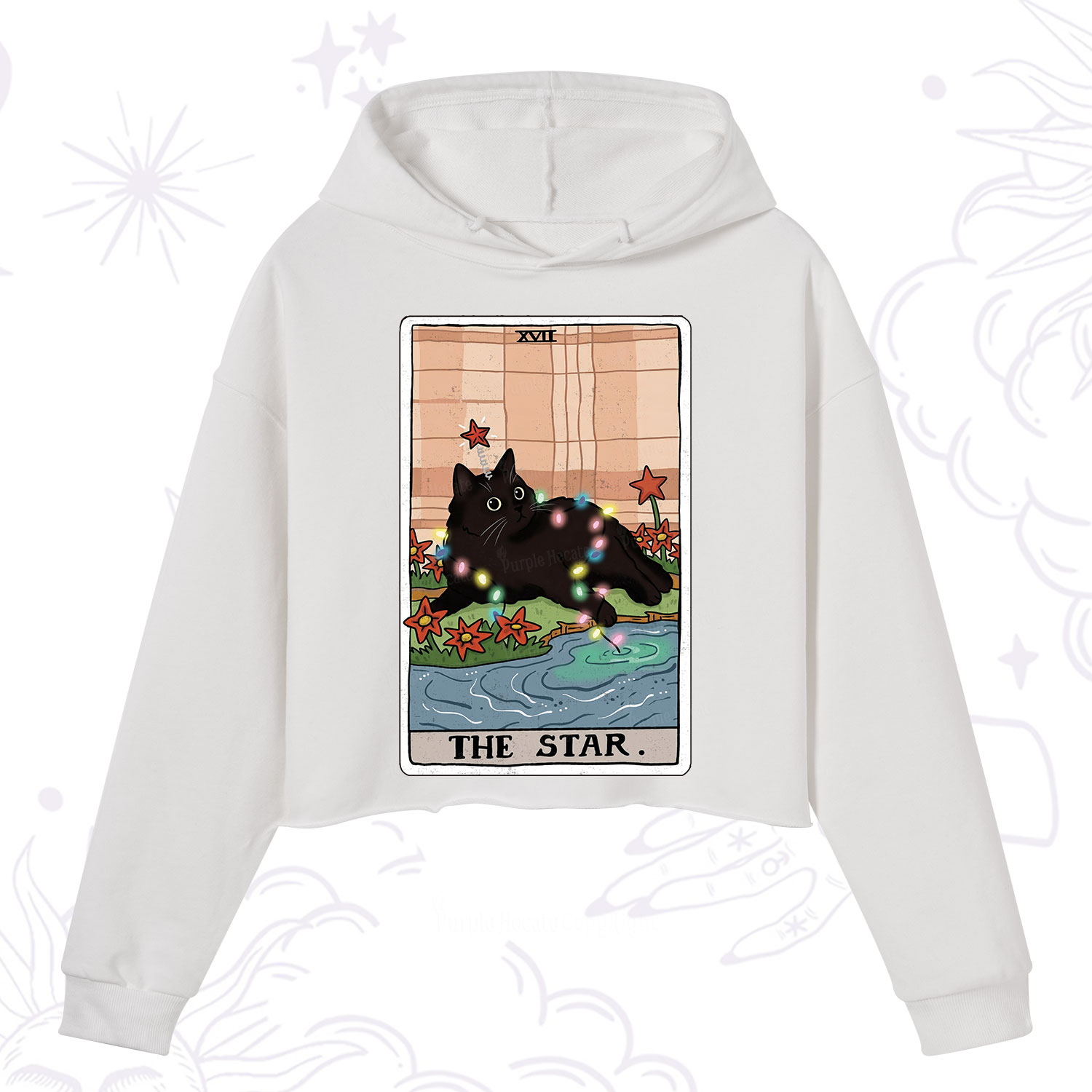 Purplehecate The Star Cat Tarot Card Crop Hoodie