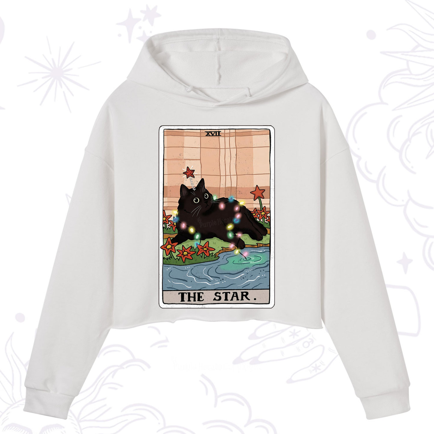 Purplehecate The Star Cat Tarot Card Crop Hoodie