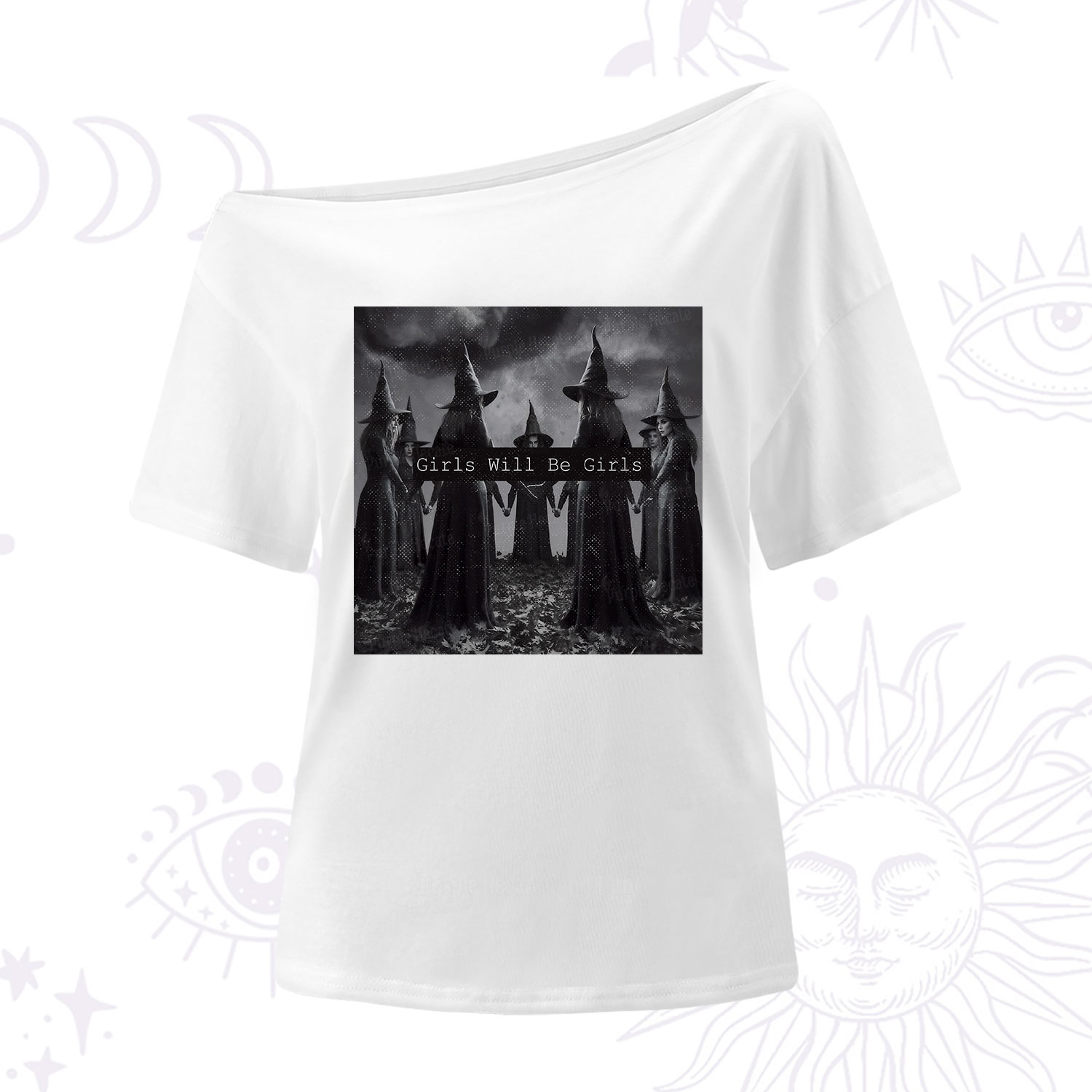 Purplehecate Vintage Girls Will Be Girls Witch One Shoulder T-Shirt