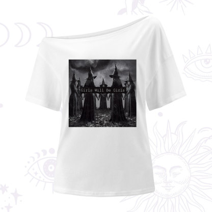 Purplehecate Vintage Girls Will Be Girls Witch One Shoulder T-Shirt