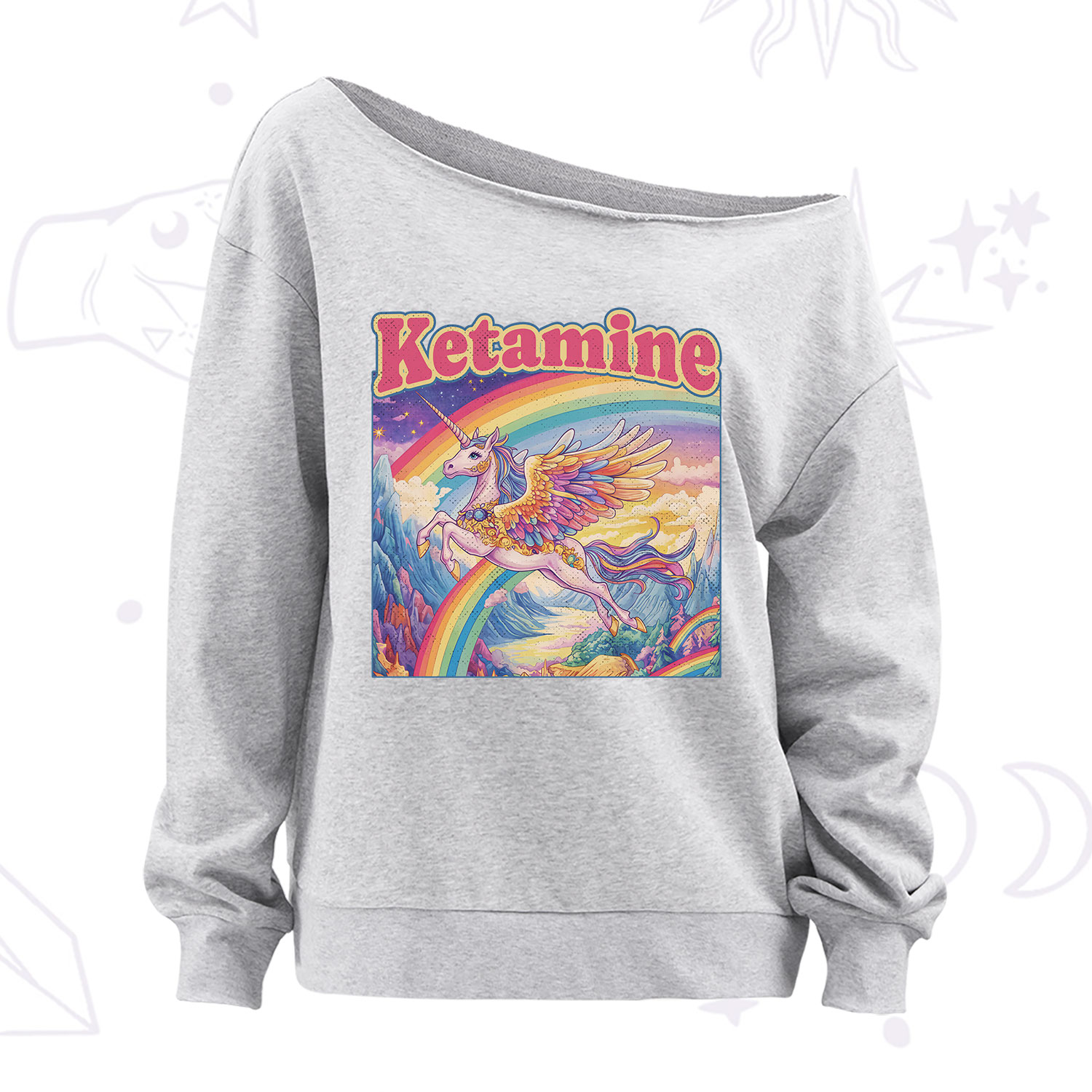 Purplehecate Ketamine Rainbow Unicorn Off The Shoulder Sweatshirt