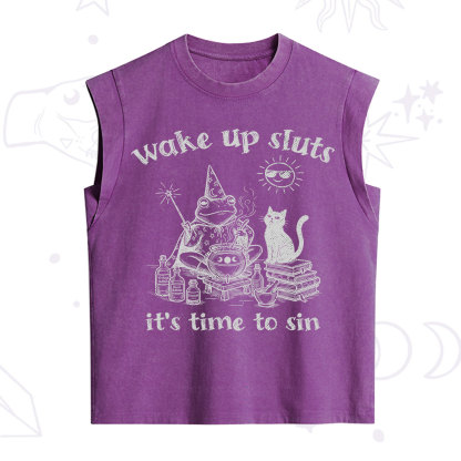 Purplehecate Wake Up Sluts It's Time to Sin Witch Frog Vintage Washed Tank