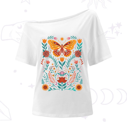 Purplehecate Boho Colorful Celestial Butterfly One Shoulder T-Shirt