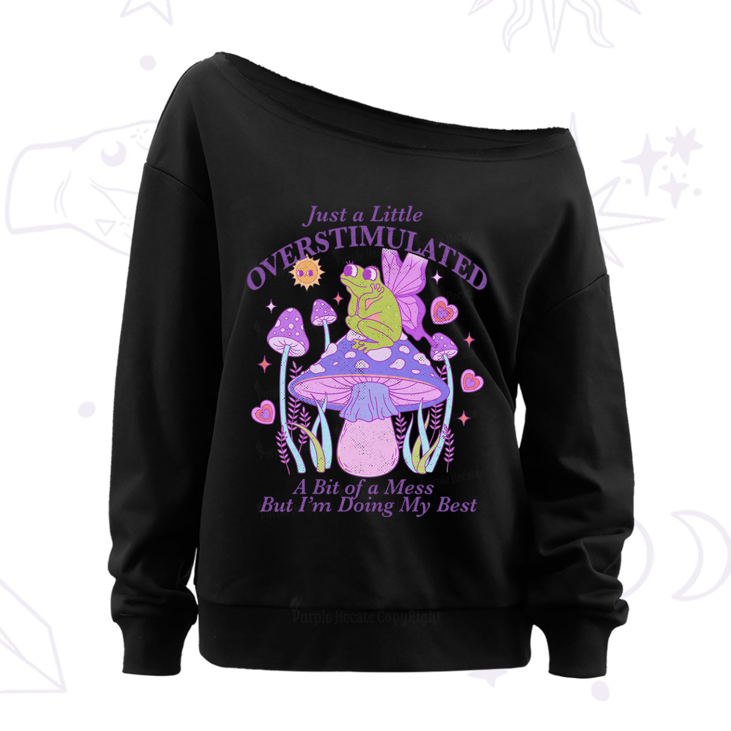 Purplehecate Just a Little Overstimulated Frog Off The Shoulder Sweatshirt