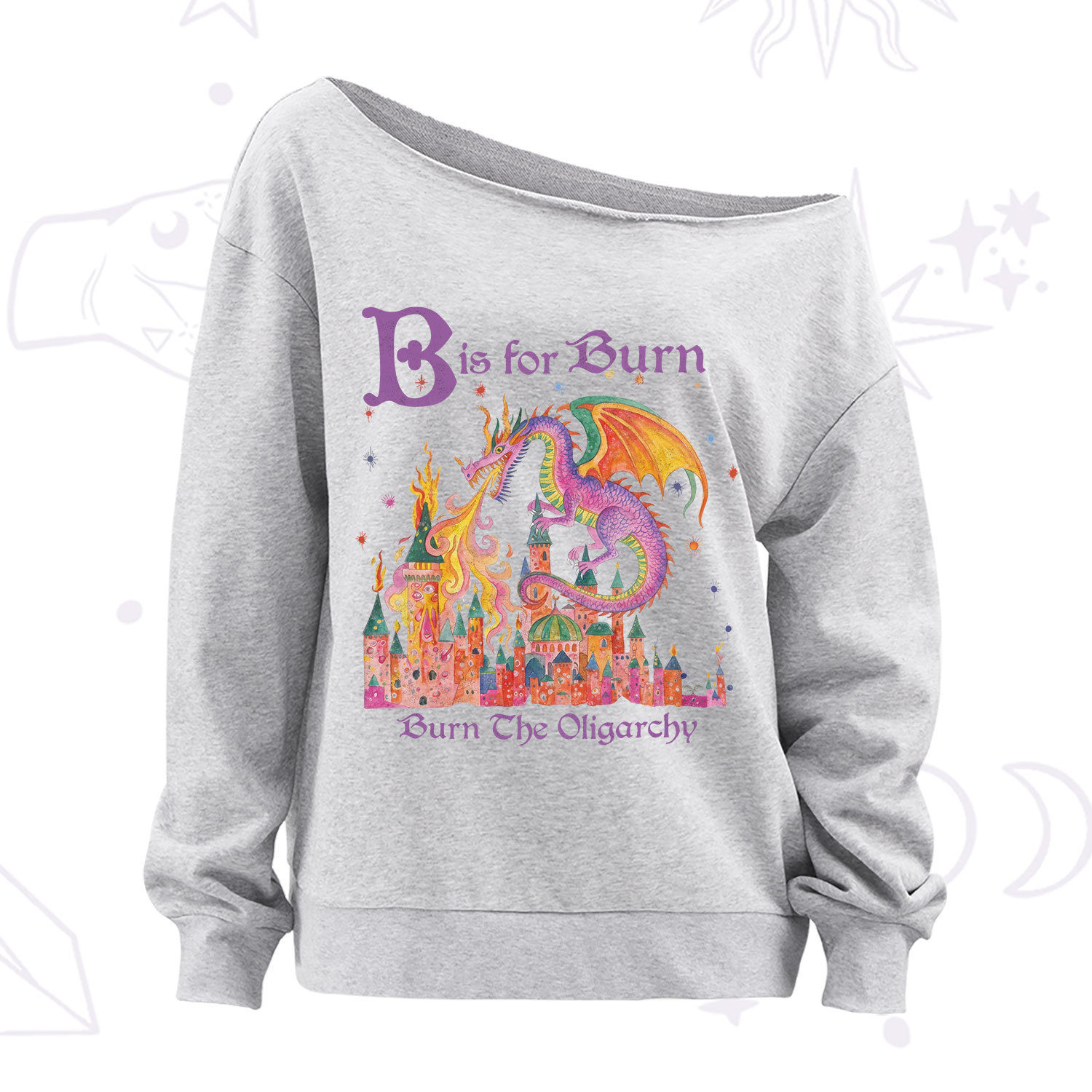 Purplehecate Burn The Oligarchy Off The Shoulder Sweatshirt