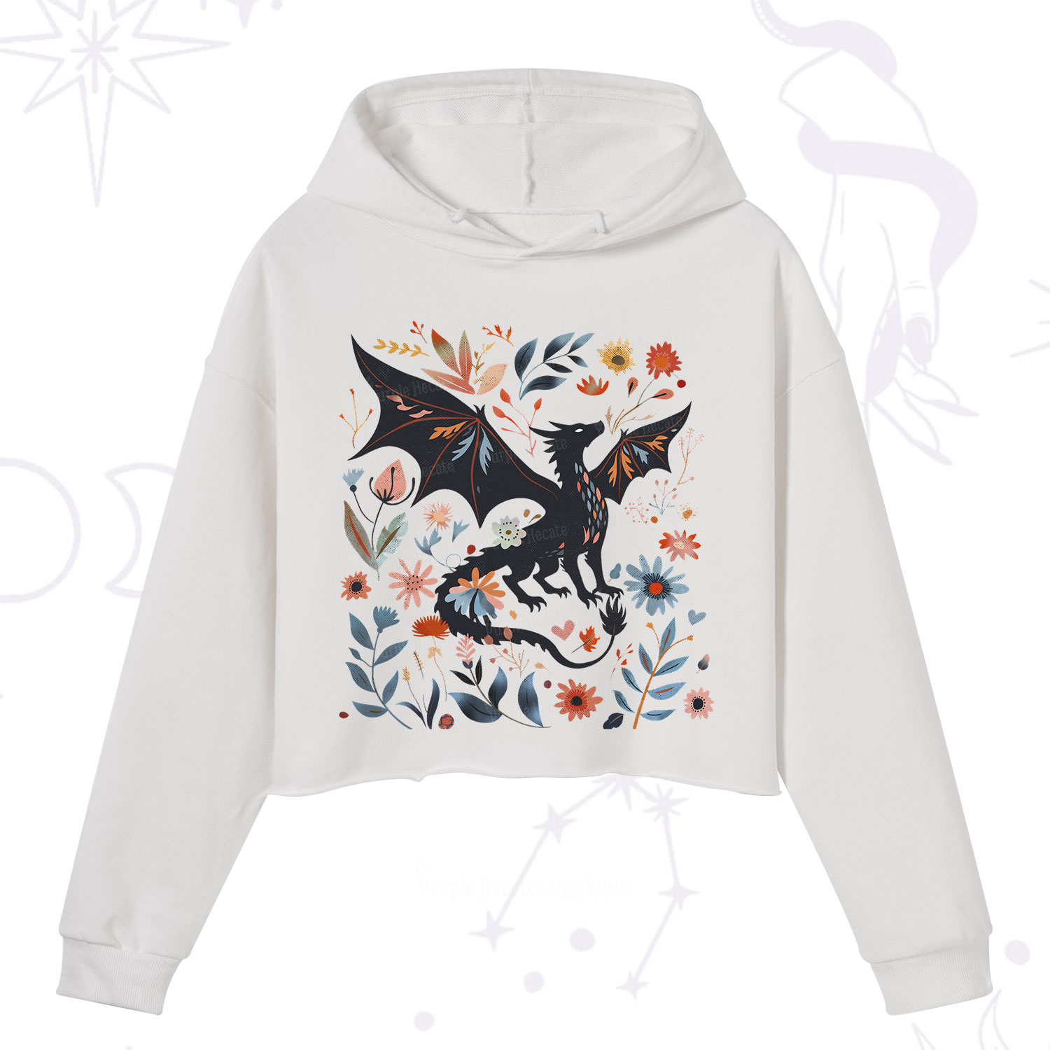 Purplehecate Vintage Fantasy Wyvern Bookish Crop Hoodie