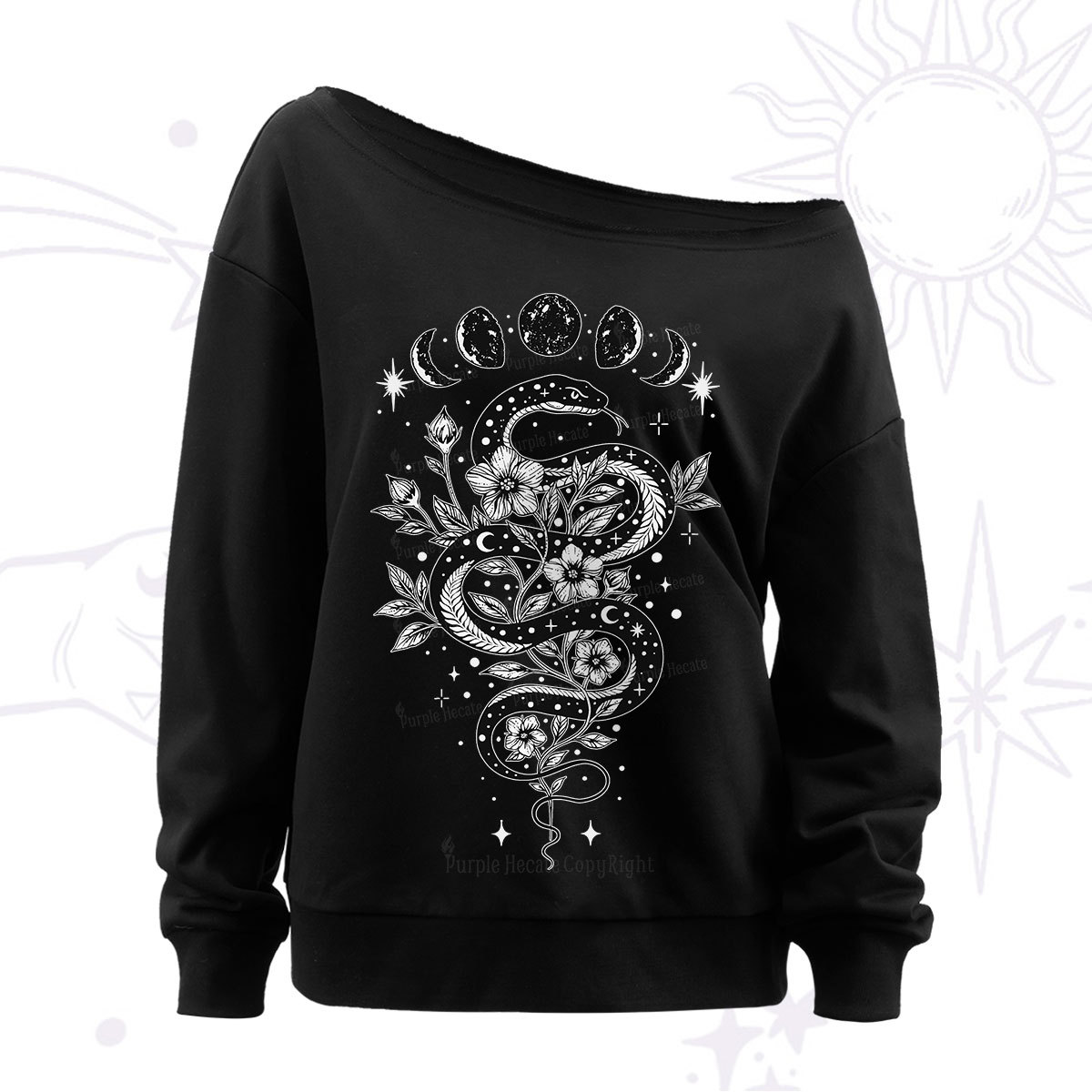 Purplehecate Serpent Spell Off The Shoulder Sweatshirt