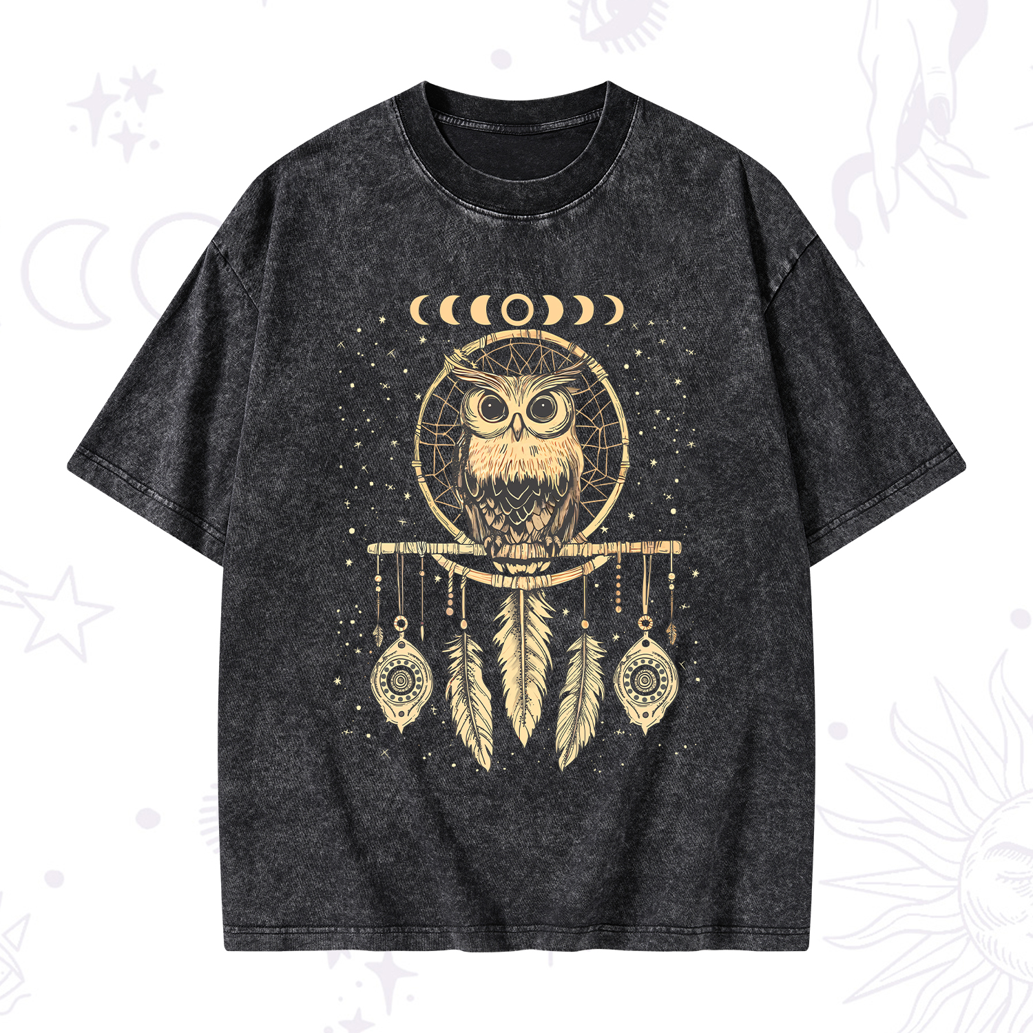 Purplehecate Luna Owl Dream Catcher Washed T-Shirt