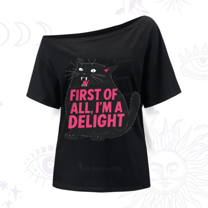 Purplehecate First Of All I'm A Delight Cat One Shoulder T-Shirt