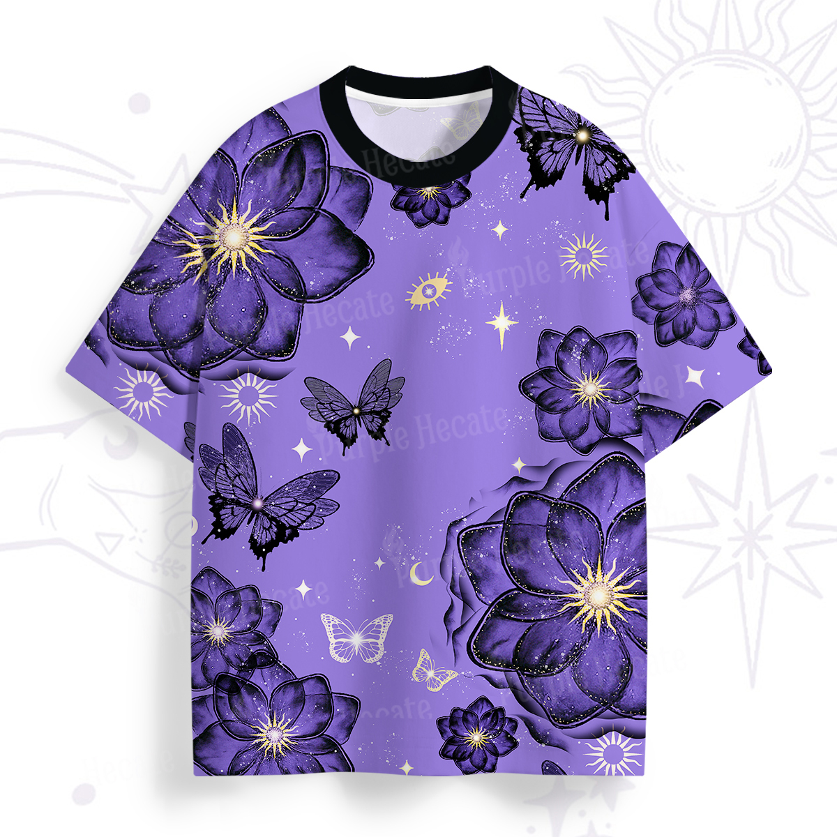 Purplehecate Moonlit Petals and Wings All Over Print T-Shirt