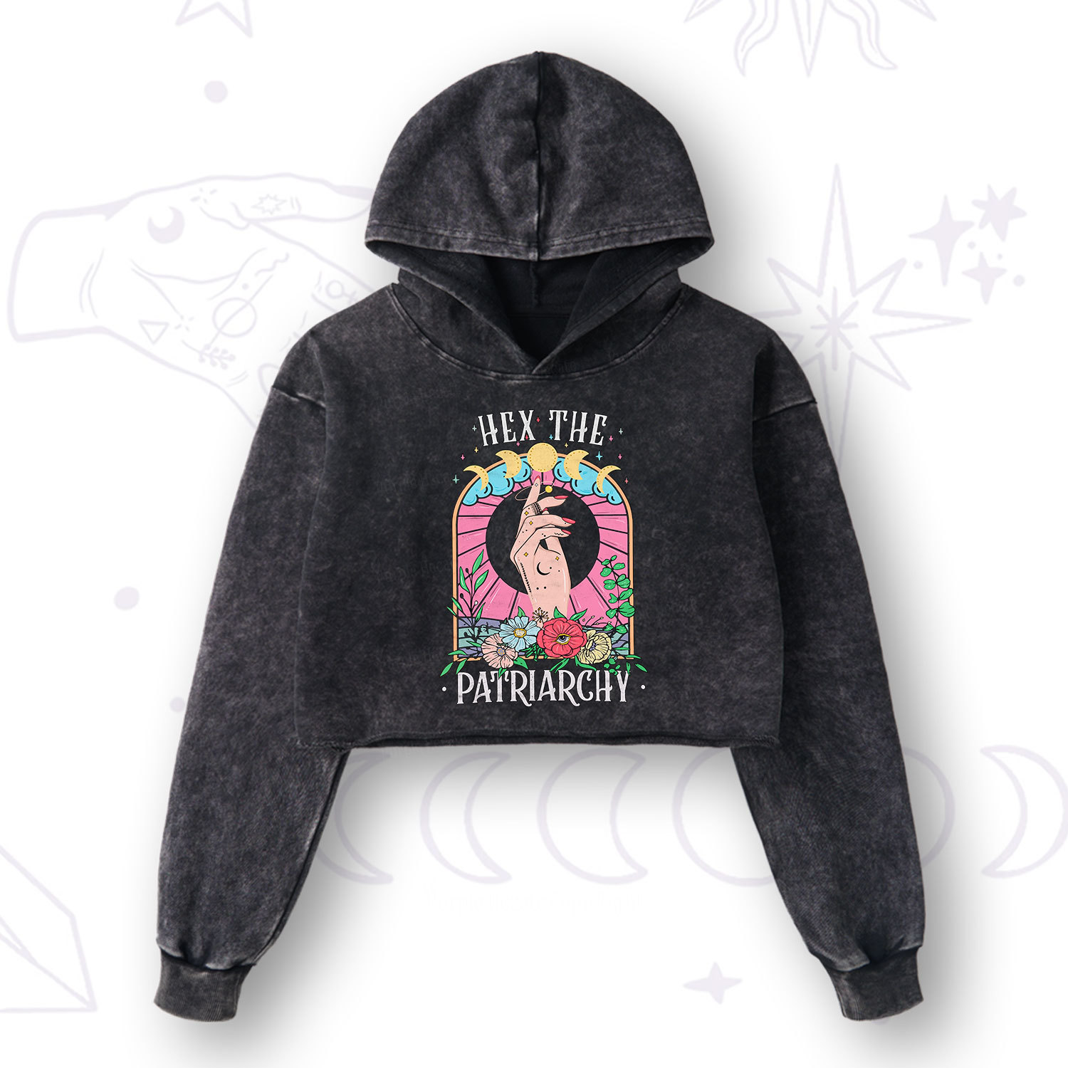 Purplehecate Hex The Patriarchy Washed Cropped Hoodie