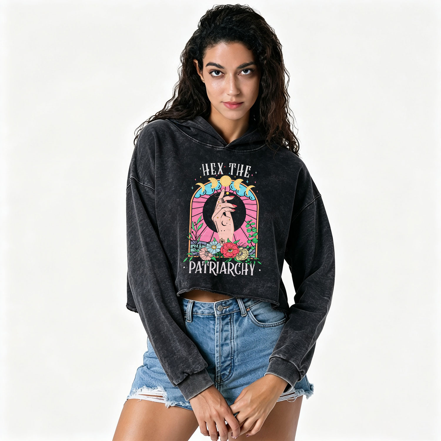 Purplehecate Hex The Patriarchy Washed Cropped Hoodie