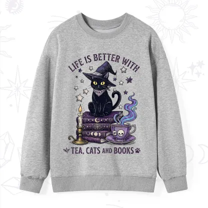 Purplehecate Life Is Better With Cats And Books Sweatshirt