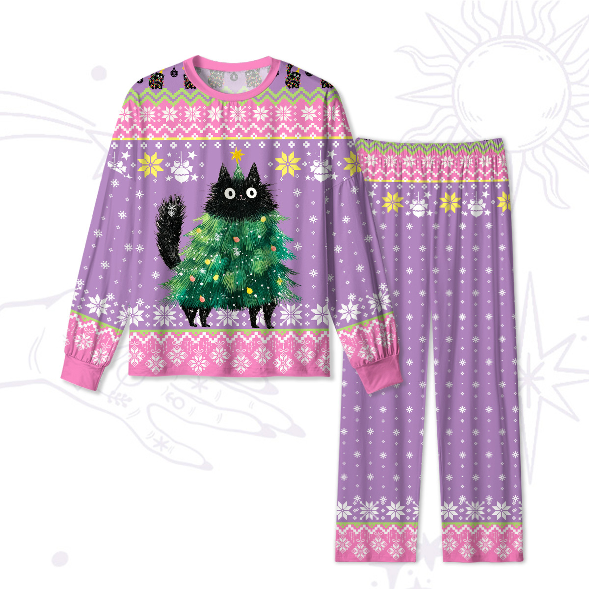 Purplehecate Funny Black Cat in Tree Christmas Pajamas