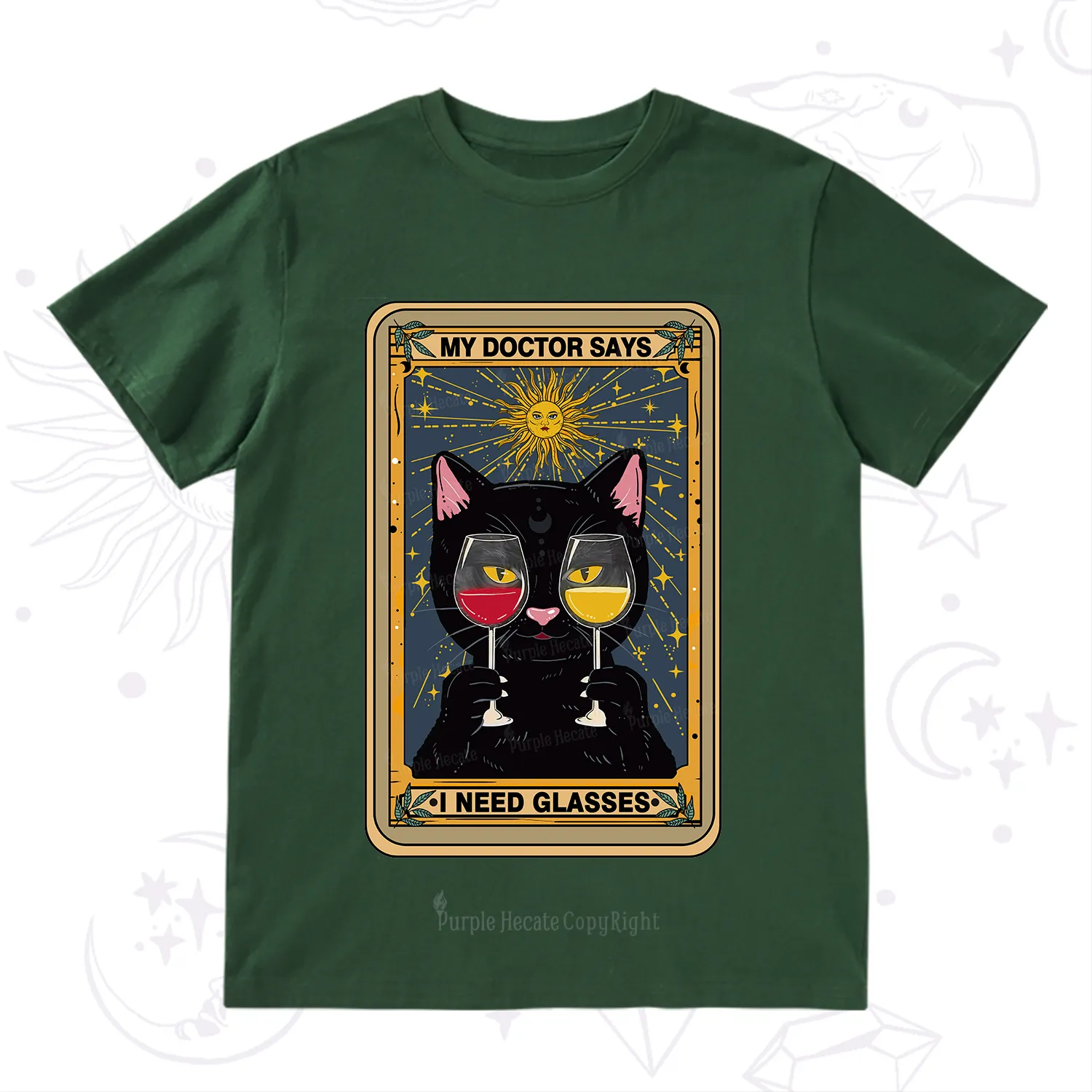 Purplehecate Funny Black Cat My Doctor Says I Need Glasses Tarot T-Shirt