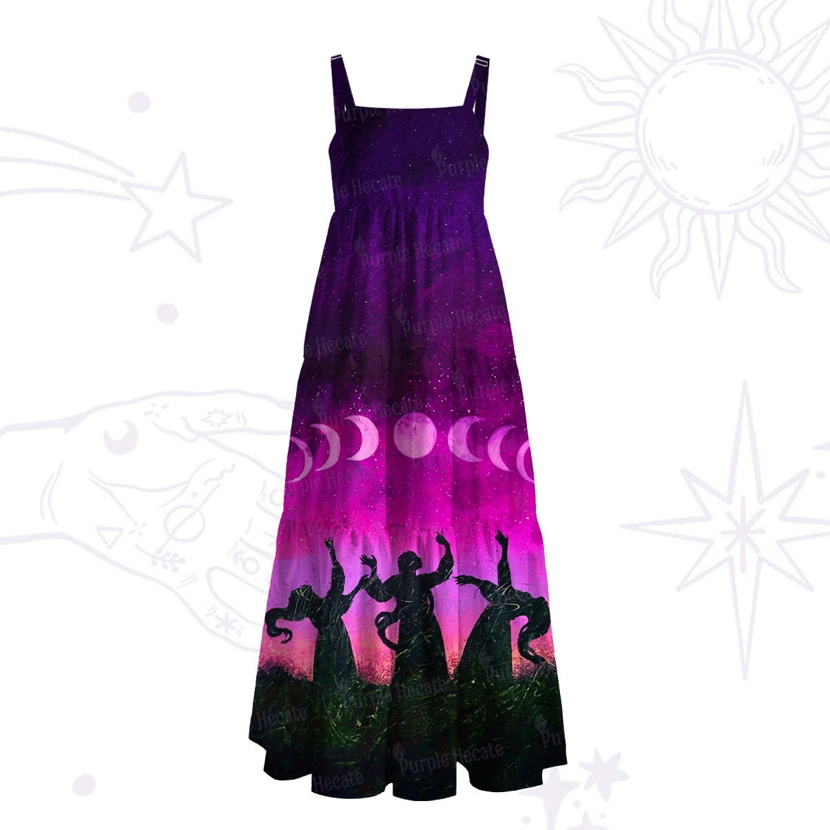 Purplehecate Moonrise Witch Gathering Wide Straps Maxi Dress