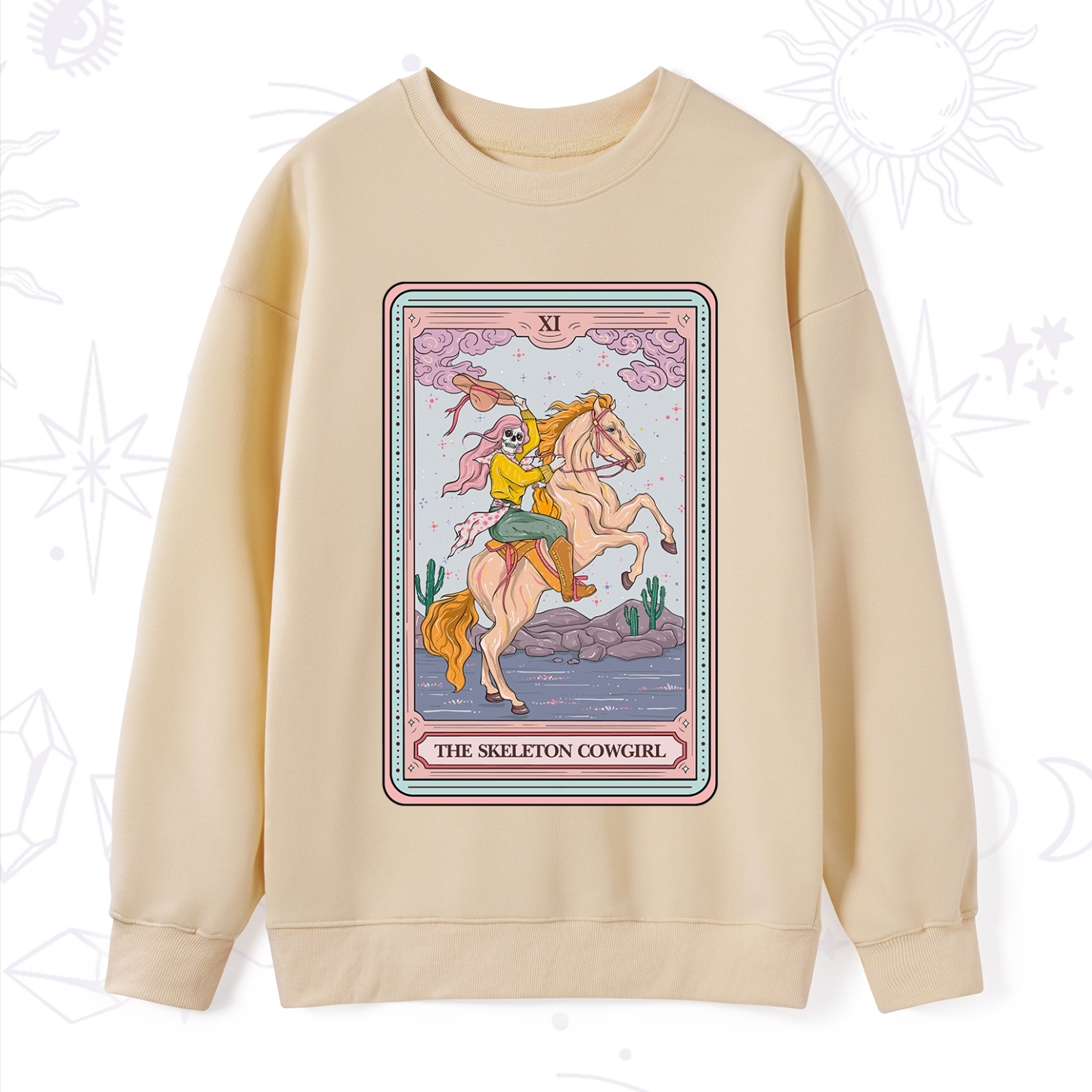 Purplehecate The Skeleton Cowgirl Tarot Card Sweatshirt