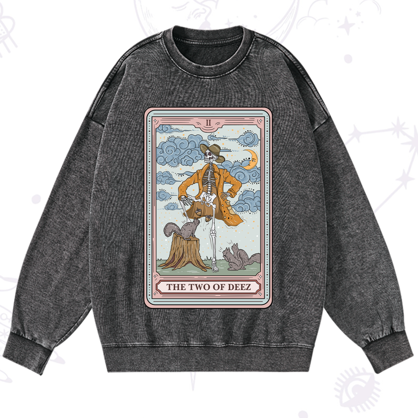 Magic Purplehecate The Two Of Deez Tarot Washed Sweatshirt