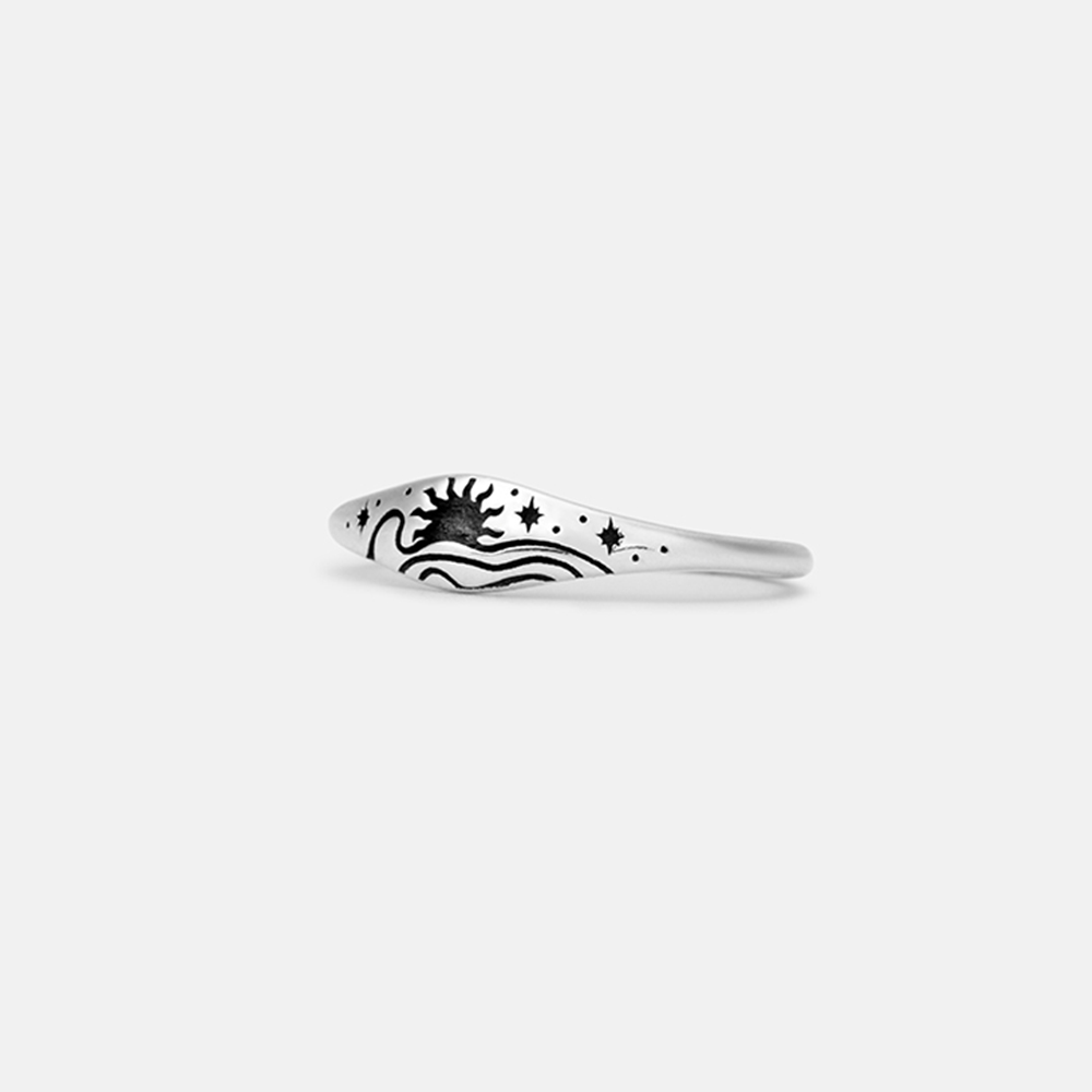 Purplehecate Sun and Ocean Waves Stackable Sterling Silver Ring