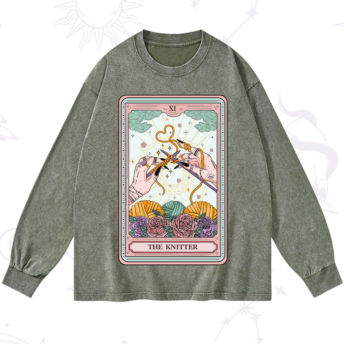 Purplehecate The Knitter Tarot Card Washed Long Sleeve Shirt