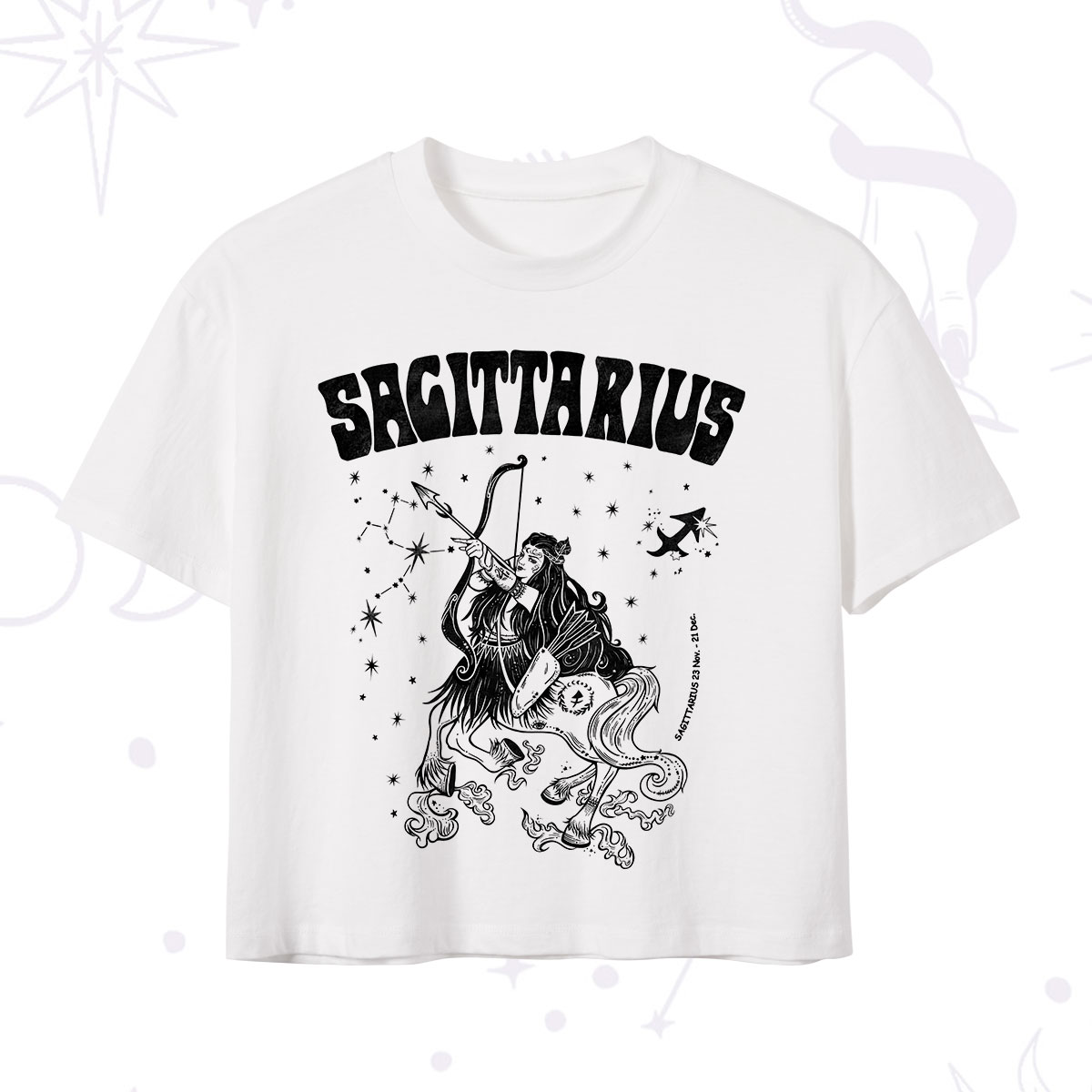 Purplehecate Sagittarius Zodiac Glyphs Crop T-Shirt 