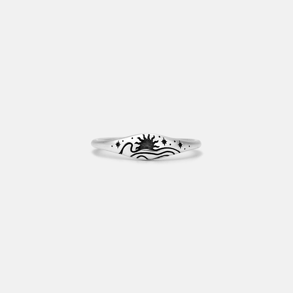 Purplehecate Sun and Ocean Waves Stackable Sterling Silver Ring