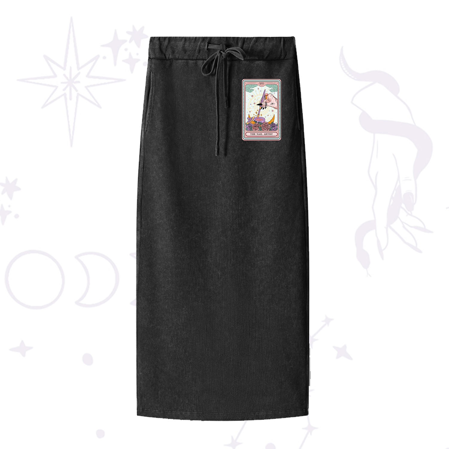 Purplehecate The Nail Artist Tarot Card Washed Drawstring Long Skirt