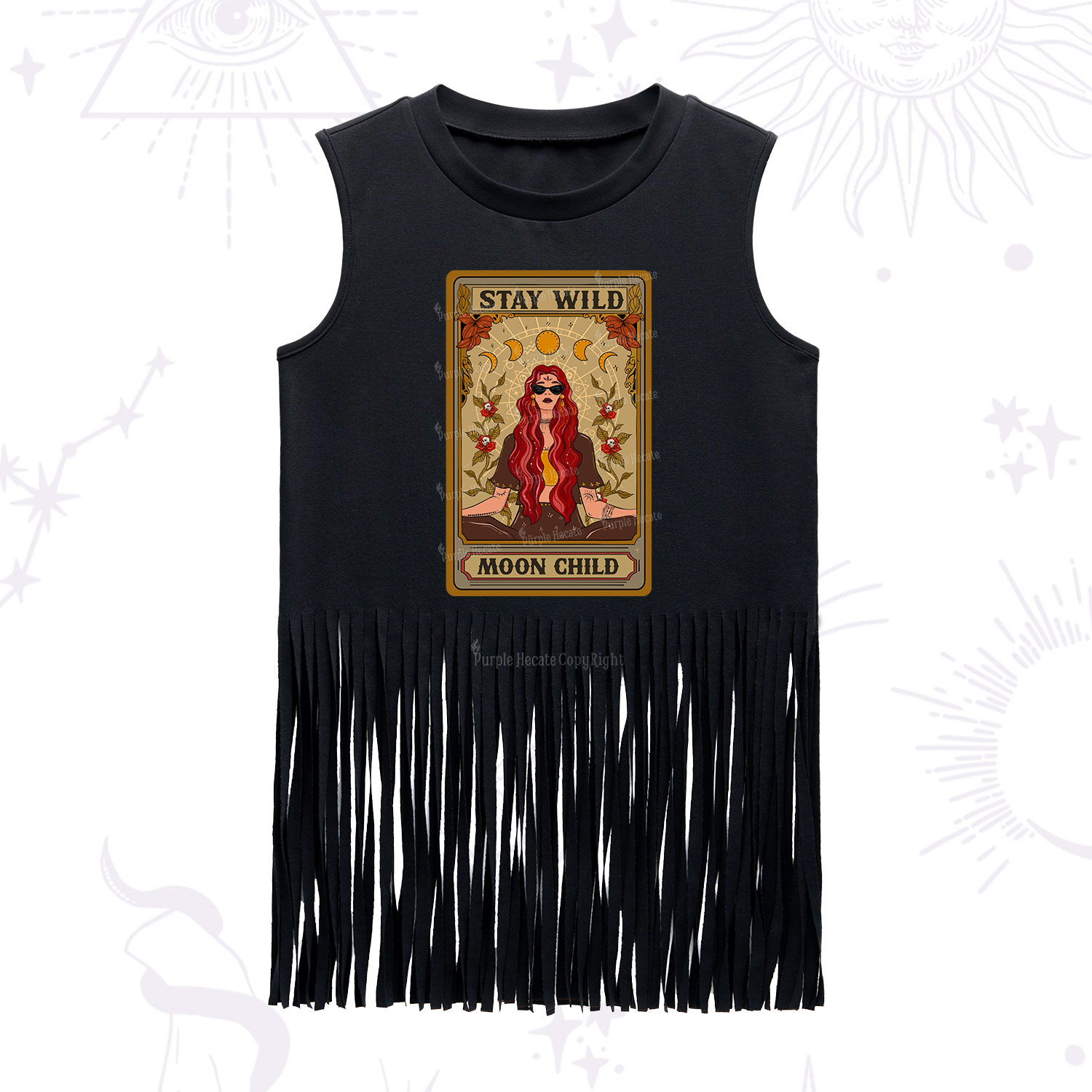 Purplehecate The Stay Wild Moon Child Oracle Card Fringe Tank Top