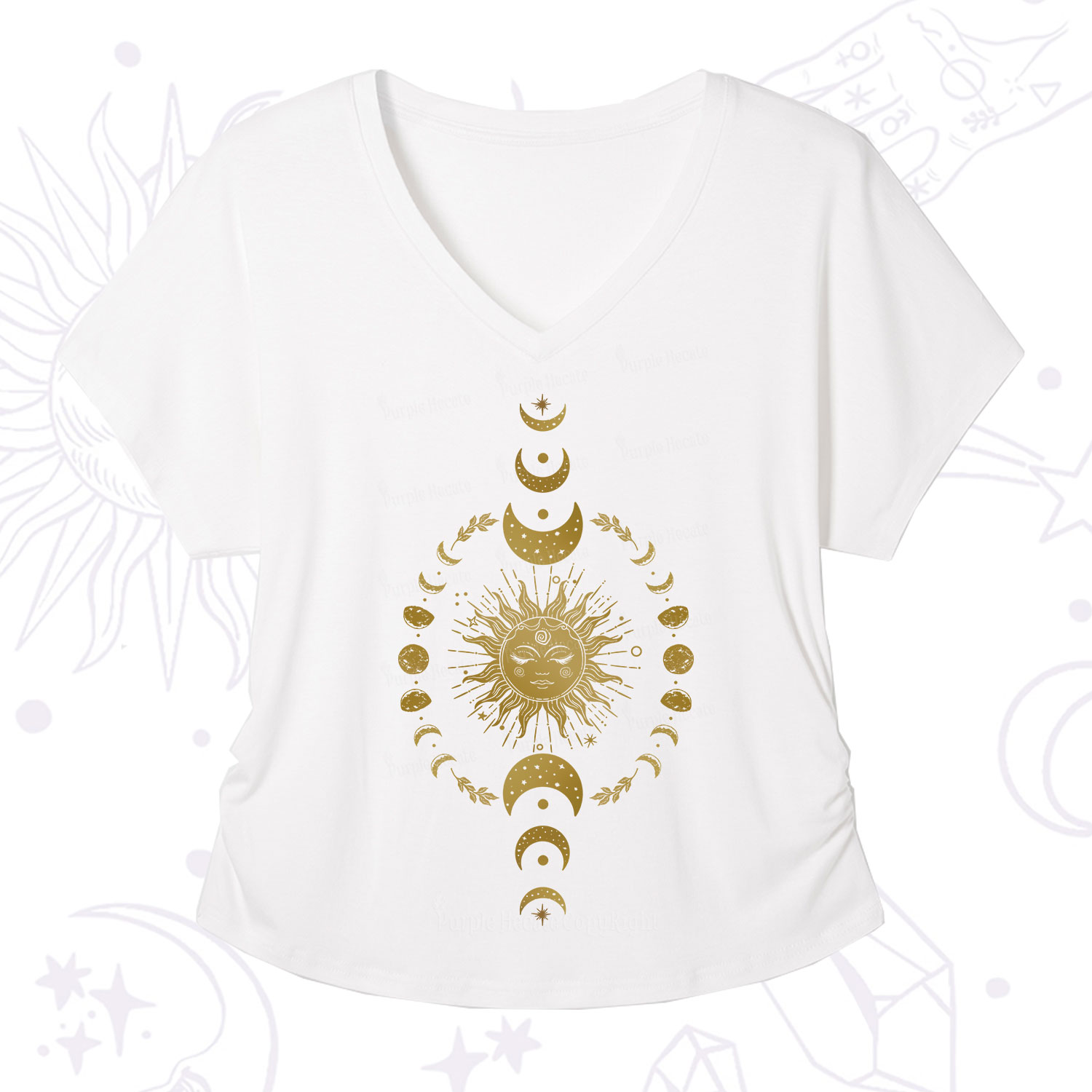 Purplehecate Celestial Sun & Moon Phases V-Neck T-Shirt