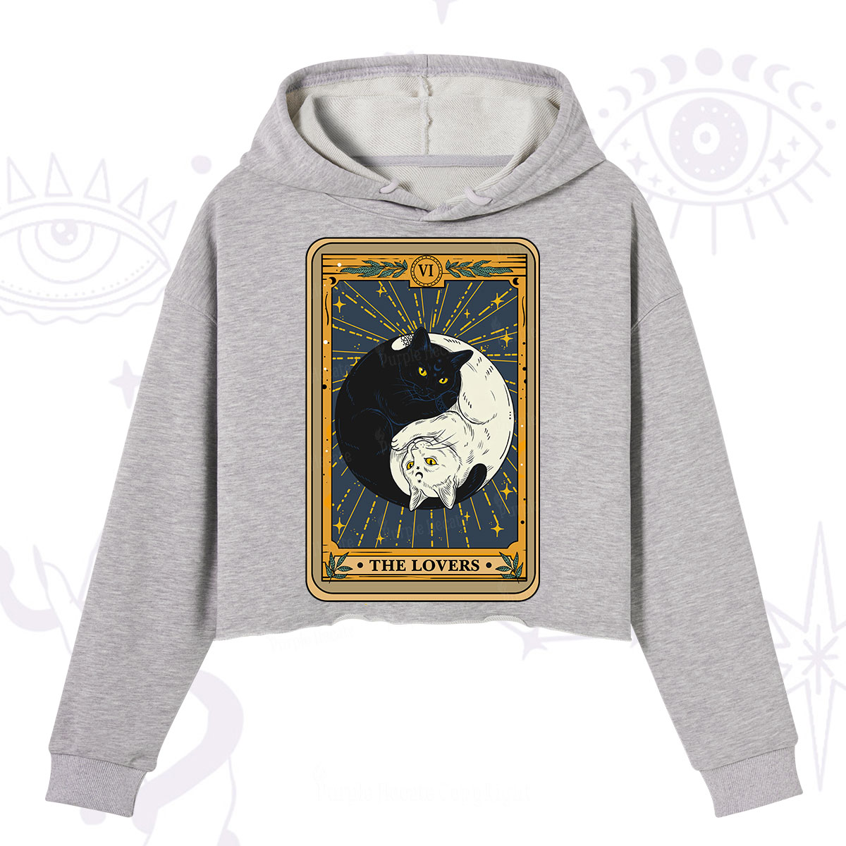 Purplehecate The Lovers Cat Tarot Crop Hoodie