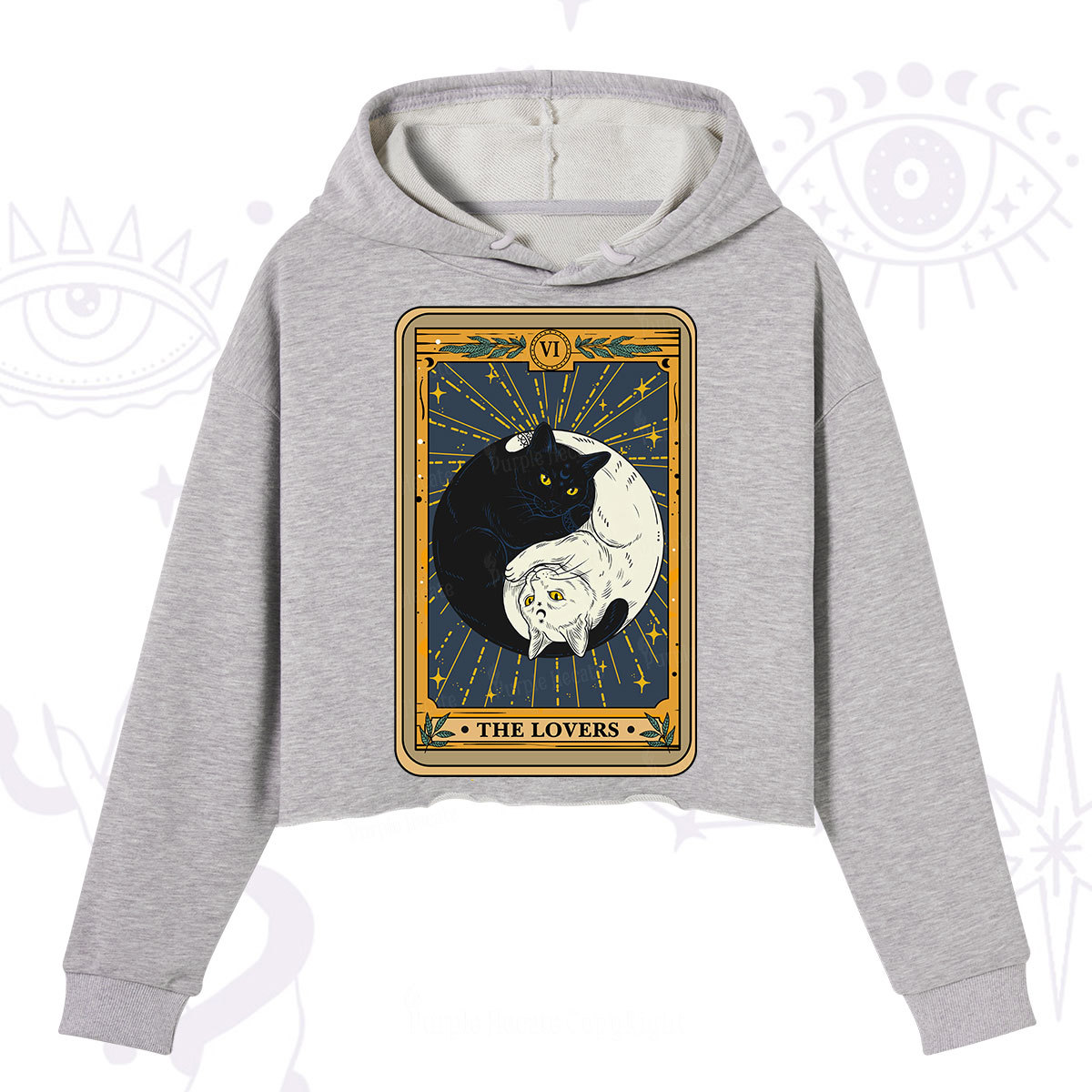 Purplehecate The Lovers Cat Tarot Crop Hoodie
