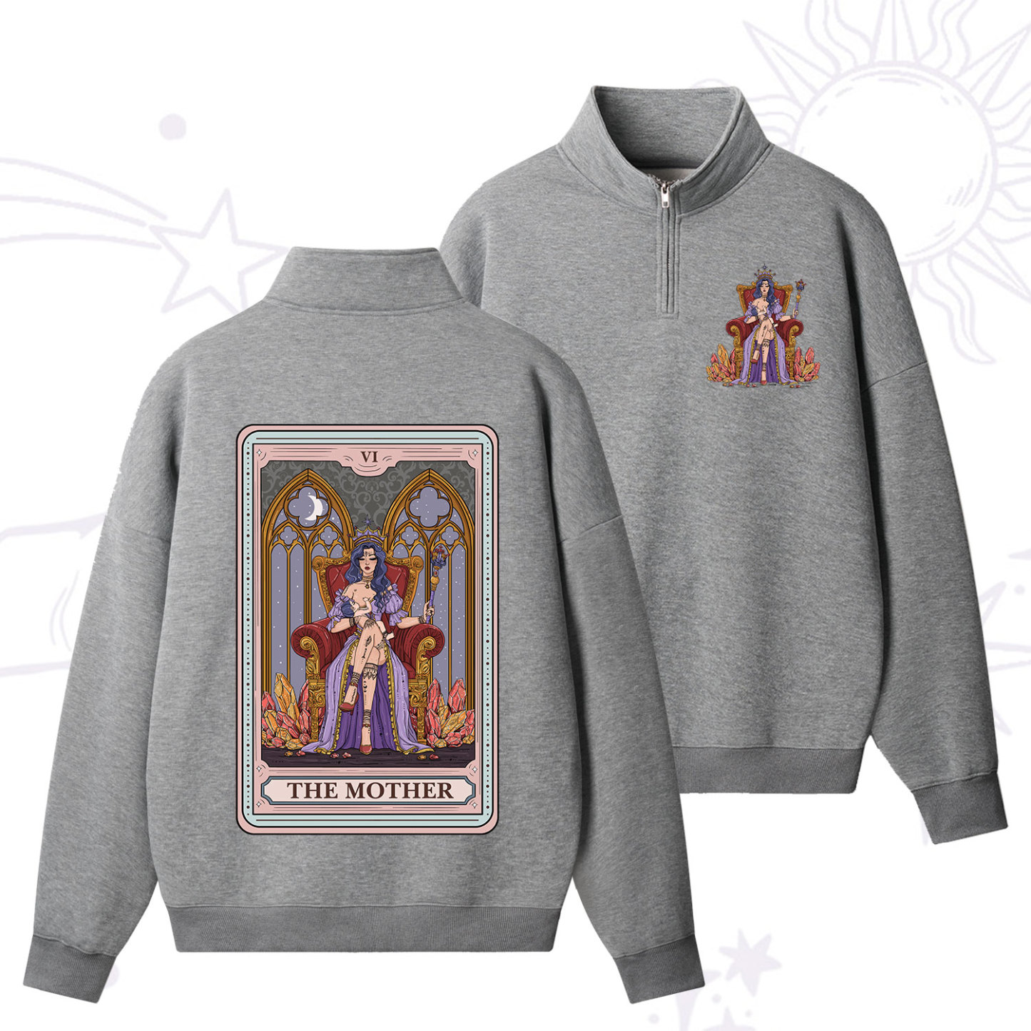 Purplehecate The Mother Tarot Card Zip Fleece Sweatshirt