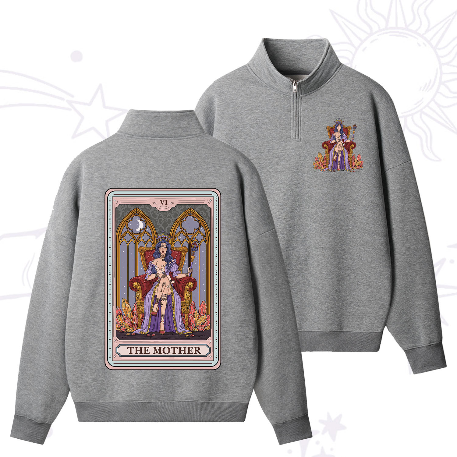 Purplehecate The Mother Tarot Card Zip Fleece Sweatshirt
